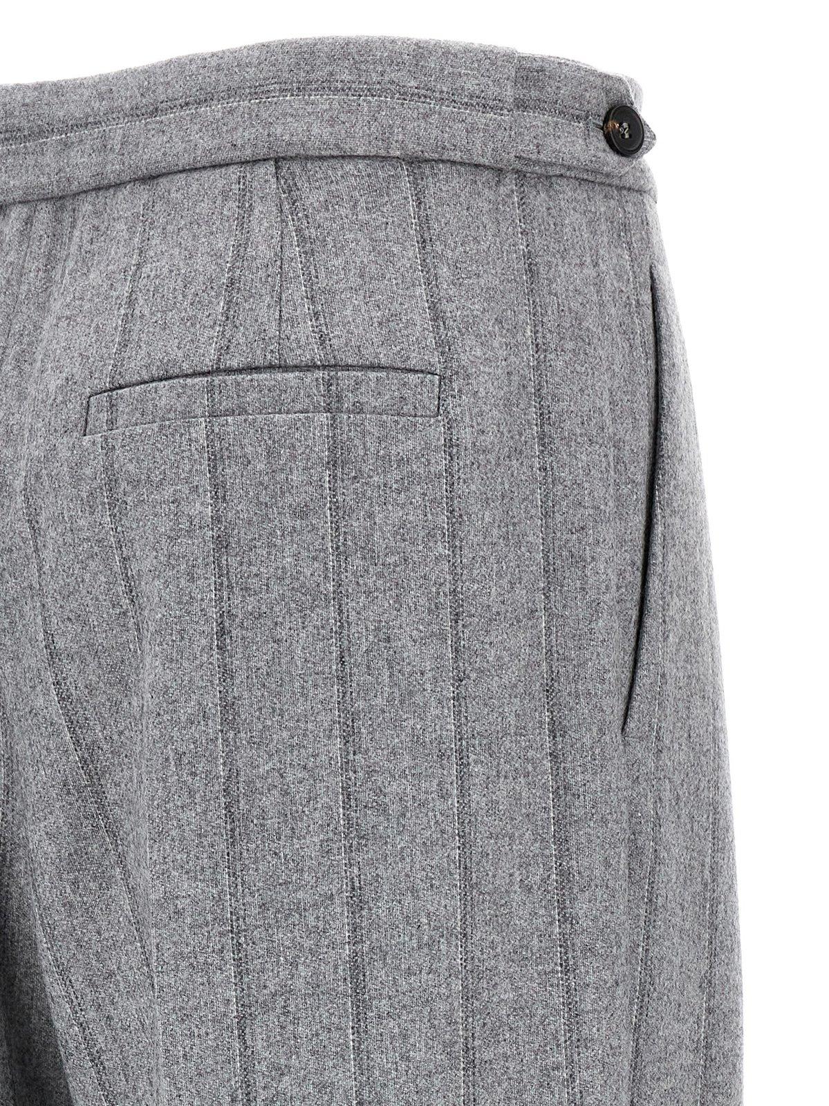 Shop Brunello Cucinelli Pleat-detailed Straight-leg Striped Trousers In Grey Chiaro