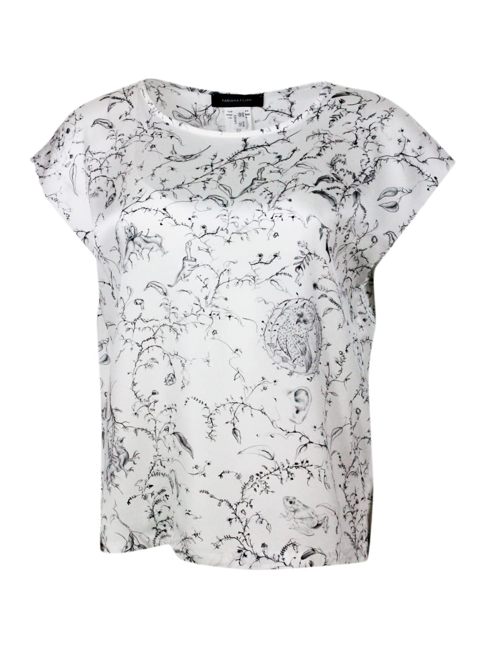 Shop Fabiana Filippi Crew-neck Short-sleeved Silk Shirt With Branches Patterned Print In White