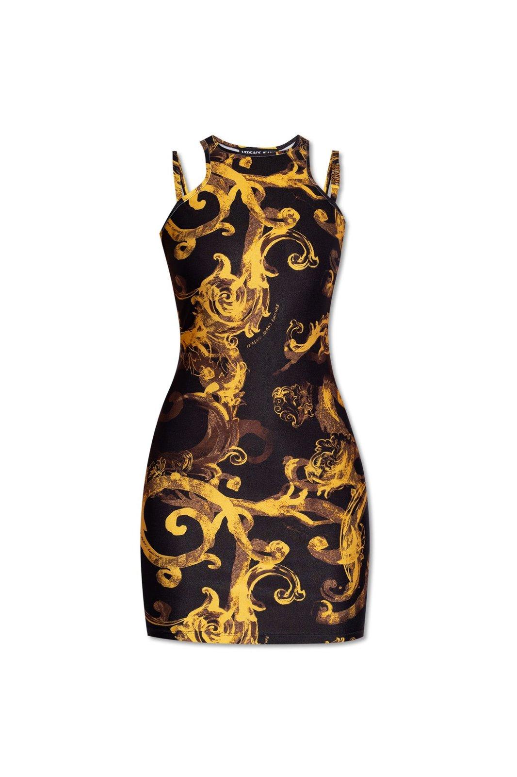 Shop Versace Jeans Couture Watercolour Couture-printed Sleeveless Midi Dress