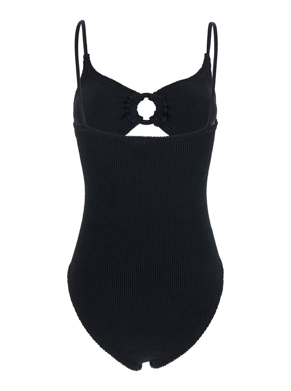 Shop Hunza G Crystal Black Swimsuit With Tonal Loop And Cut-out Detail On The Front In Tech Fabric Woman
