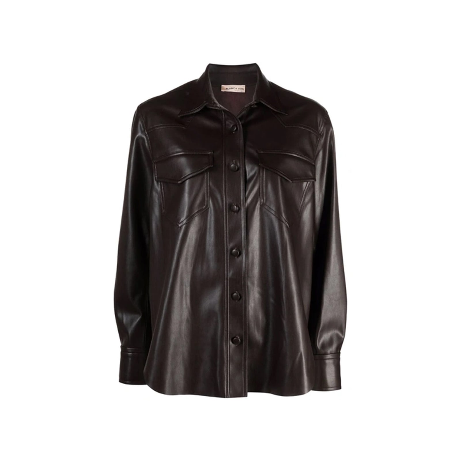 Shop Blanca Vita Faux Leather Shirt In Black