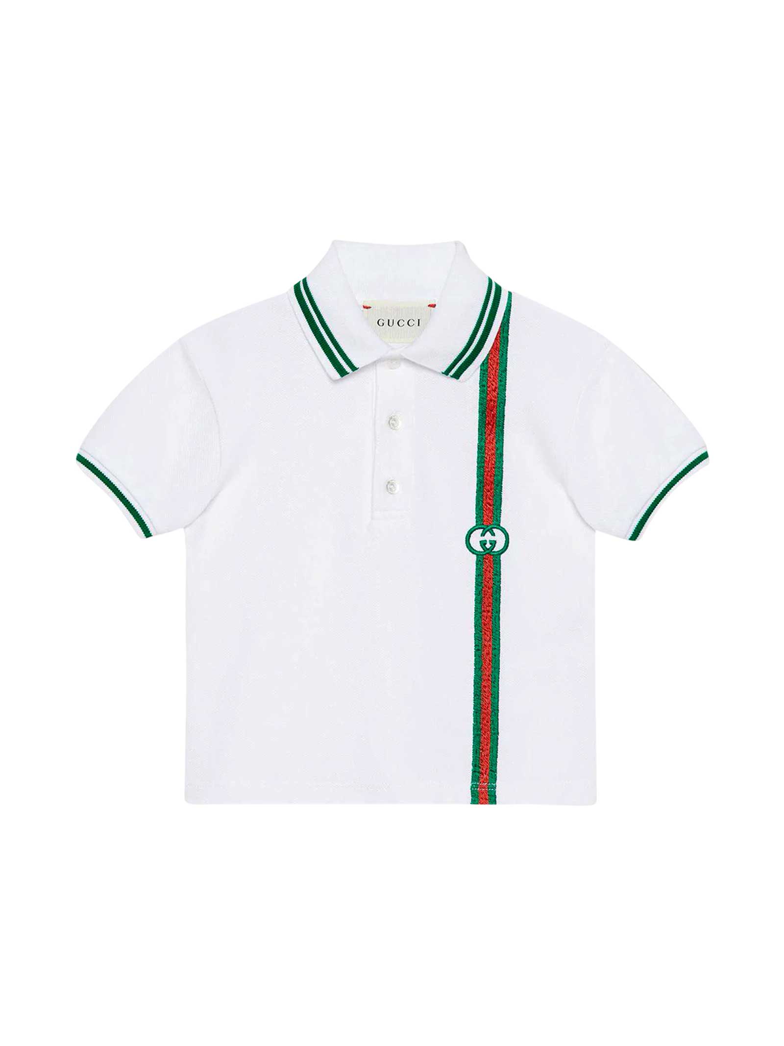 Gucci White Polo Shirt With Green And Red Details