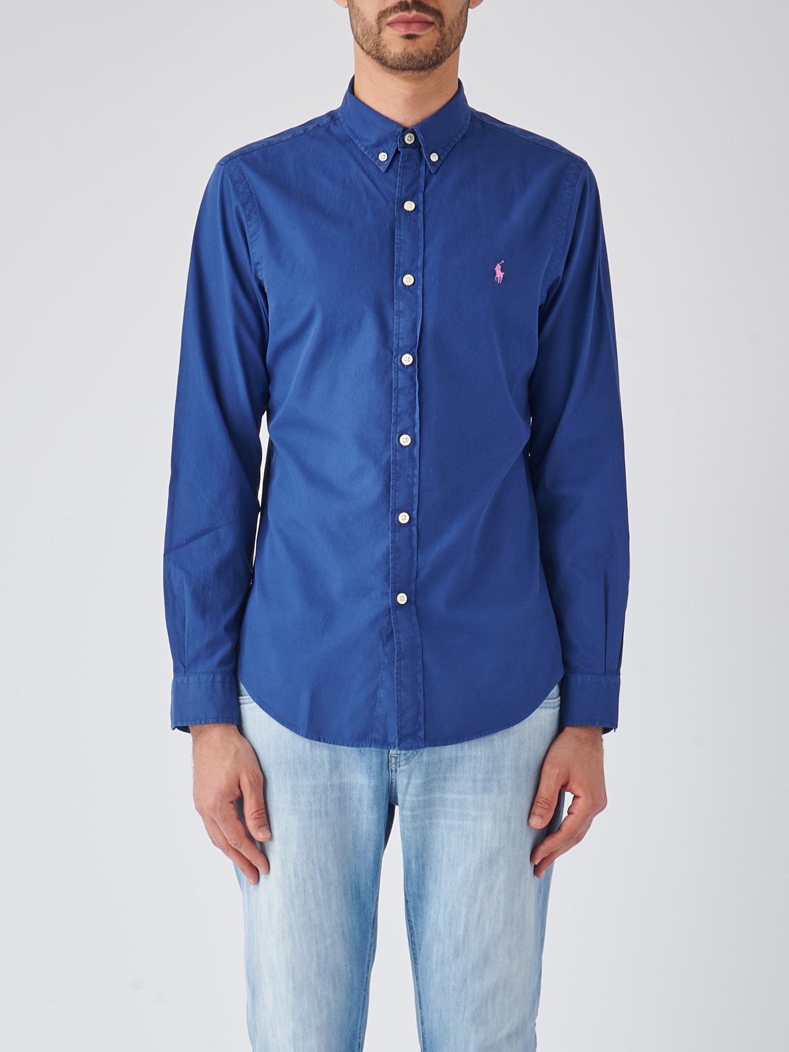 Shop Polo Ralph Lauren Long Sleeve Sport Shirt Shirt In Inchiostro