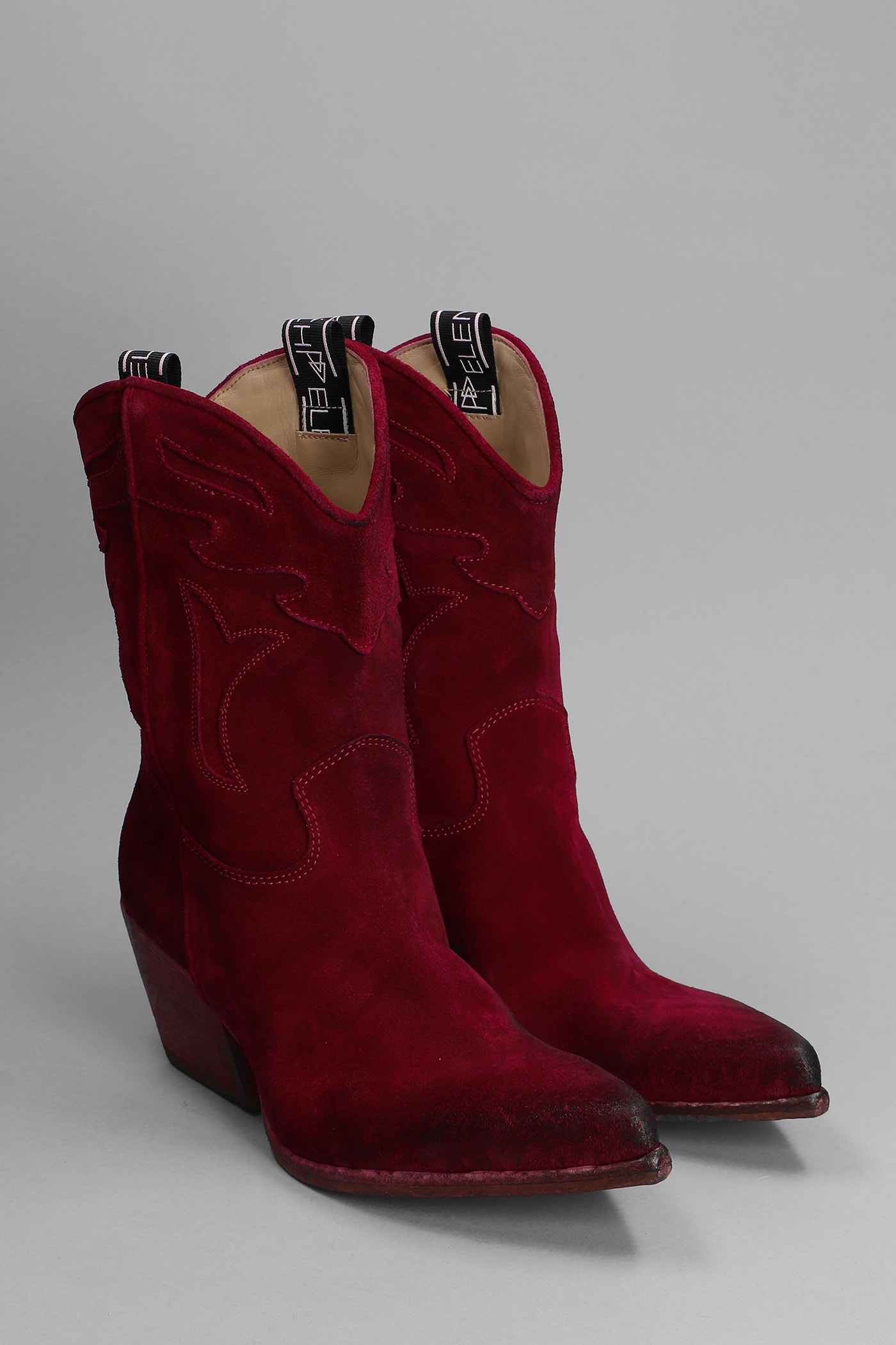 Shop Elena Iachi Texan Boots In Fuxia Suede In Brown