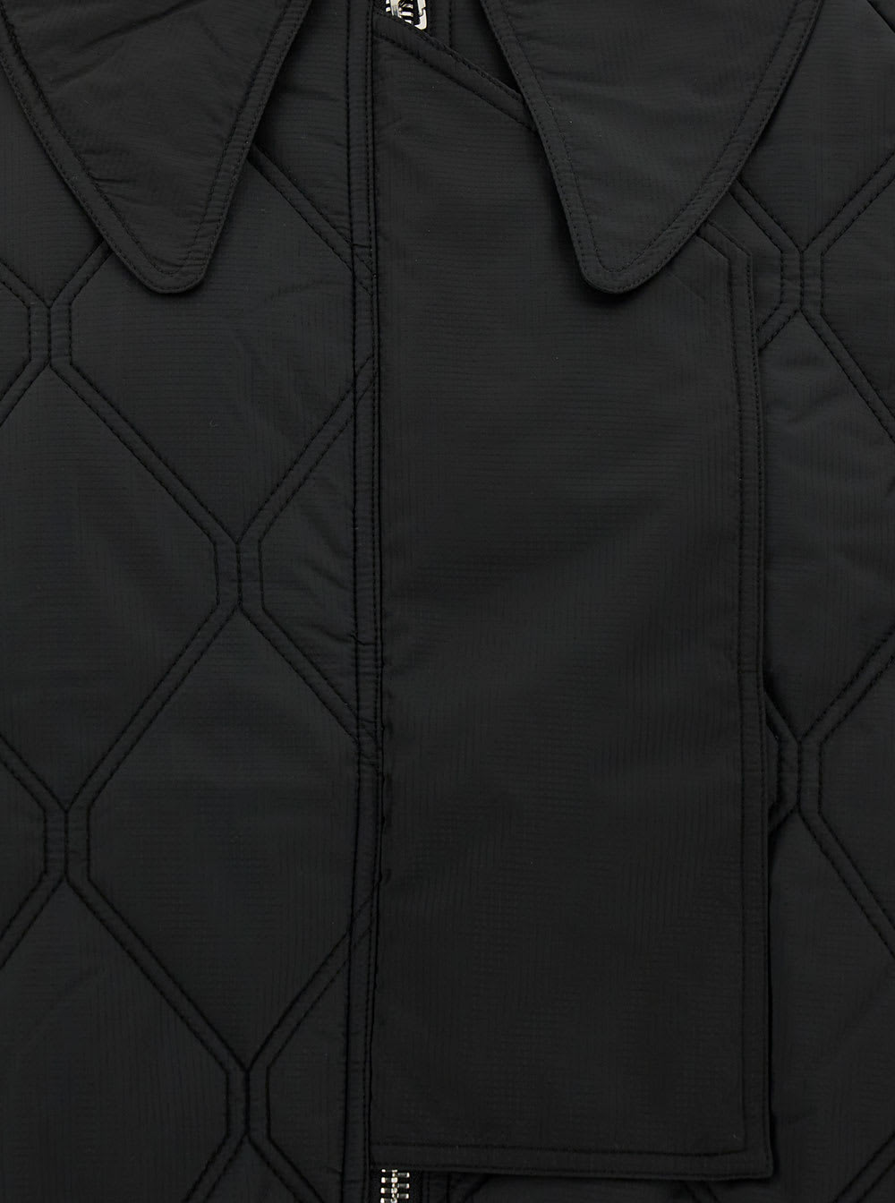 Shop Ganni Black Quilted Jacket With Oversized Collar In Recyclaed Polyamide Woman