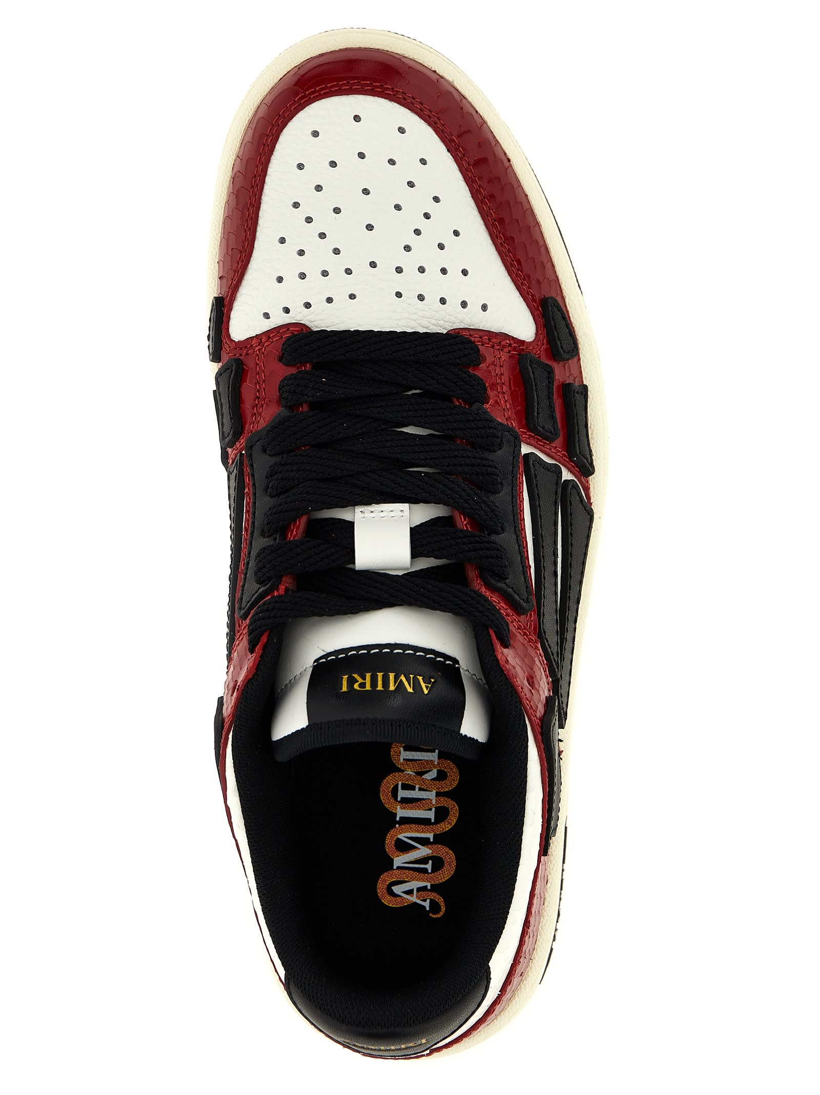Amiri Skel Top Low Red Sneakers With Skeleton Patch In Leather Man In Multicolor