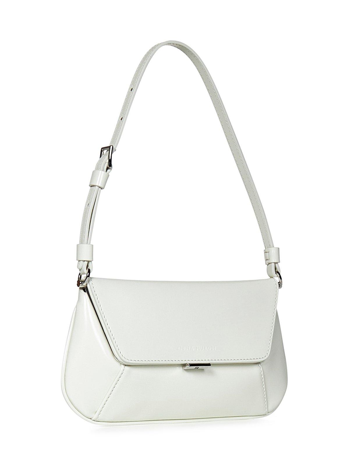 Amina Muaddi Women Black Leather Ami Shoulder Bag In White