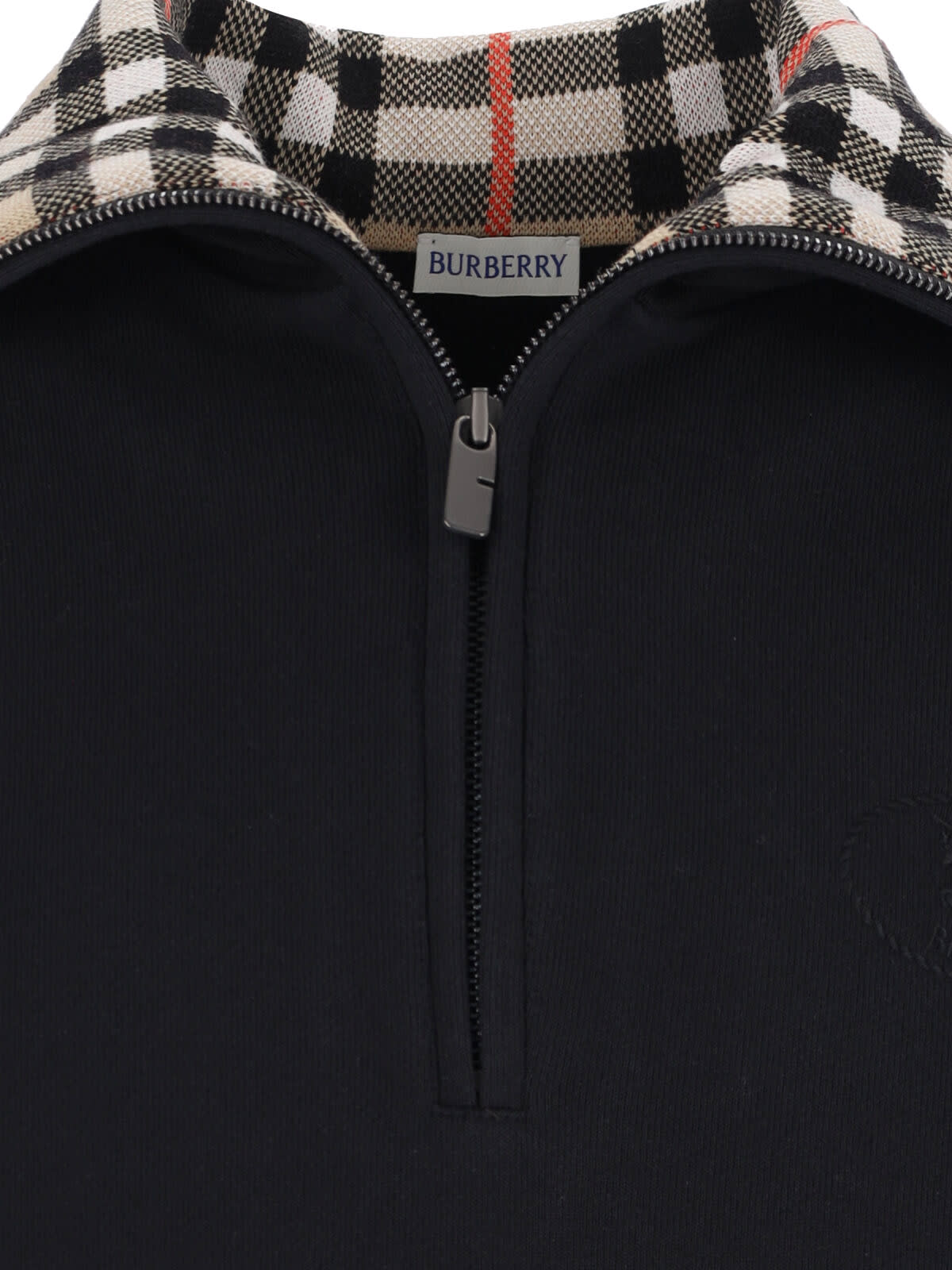 Burberry Mens Logo-embroidered Funnel-neck Cotton Sweatshirt Black Xl In Blue