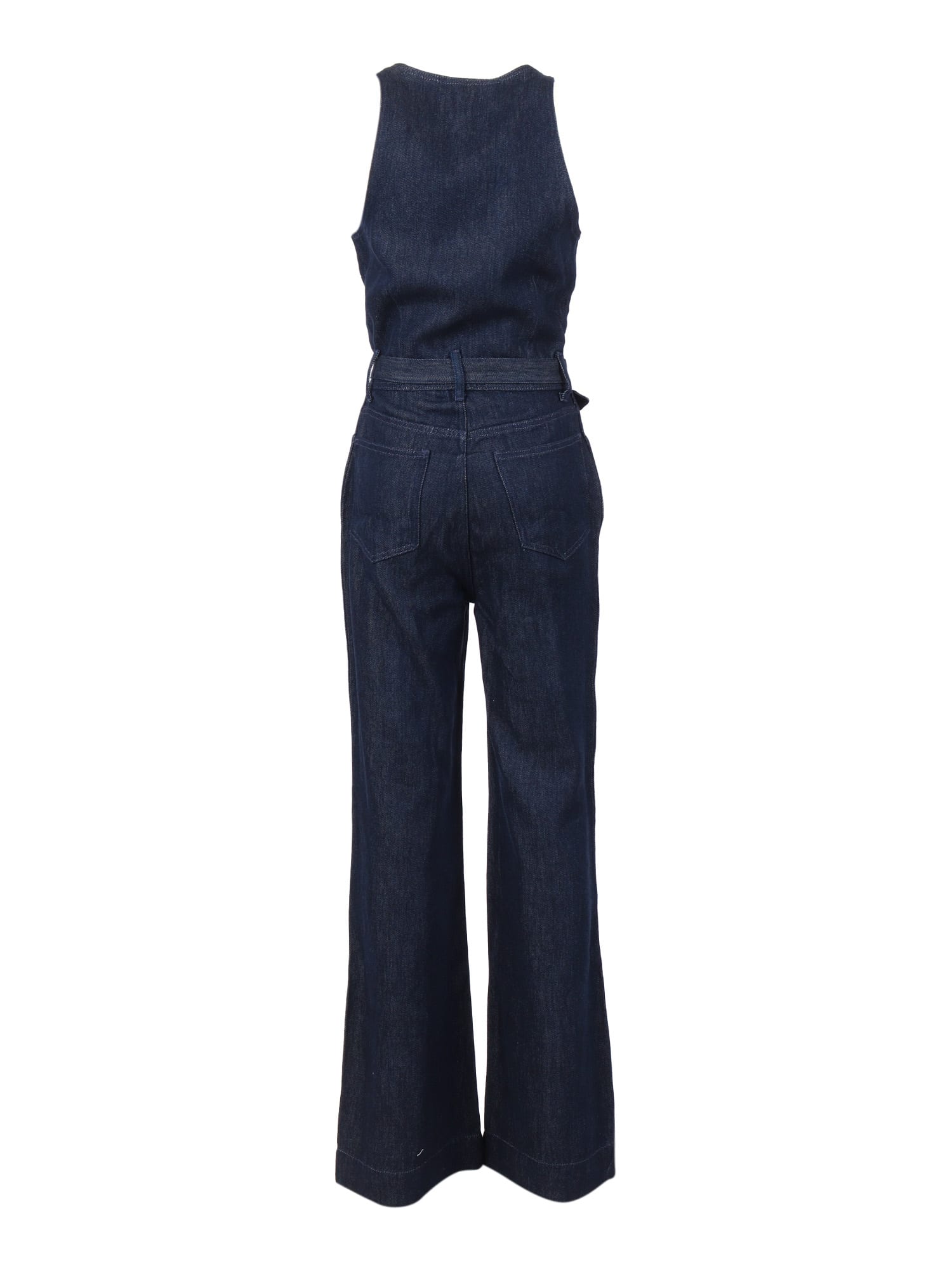 7 For All Mankind Wide Leg Tailored Jumpsuit Dark Rinse With Self Belt In Blue