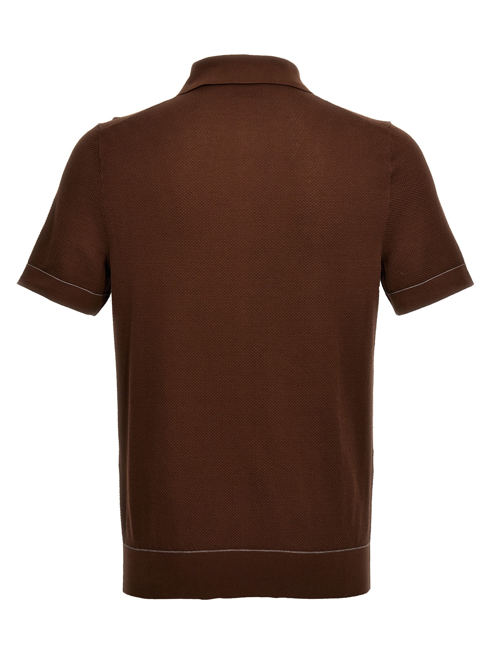 Shop Brioni Textured Polo Shirt In Brown