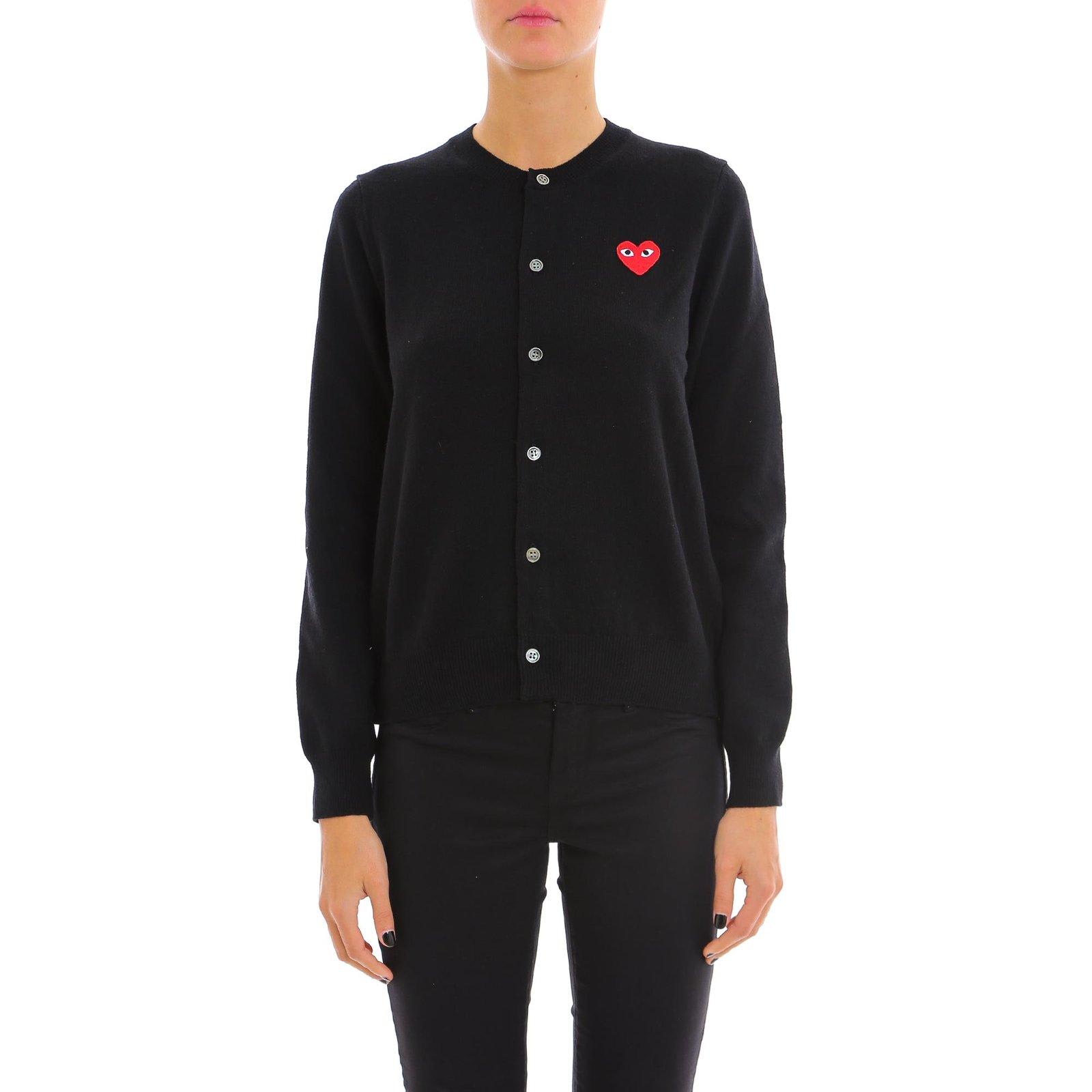 Comme Des Garçons Play Overlapping Heart Wool Cardigan In Nero