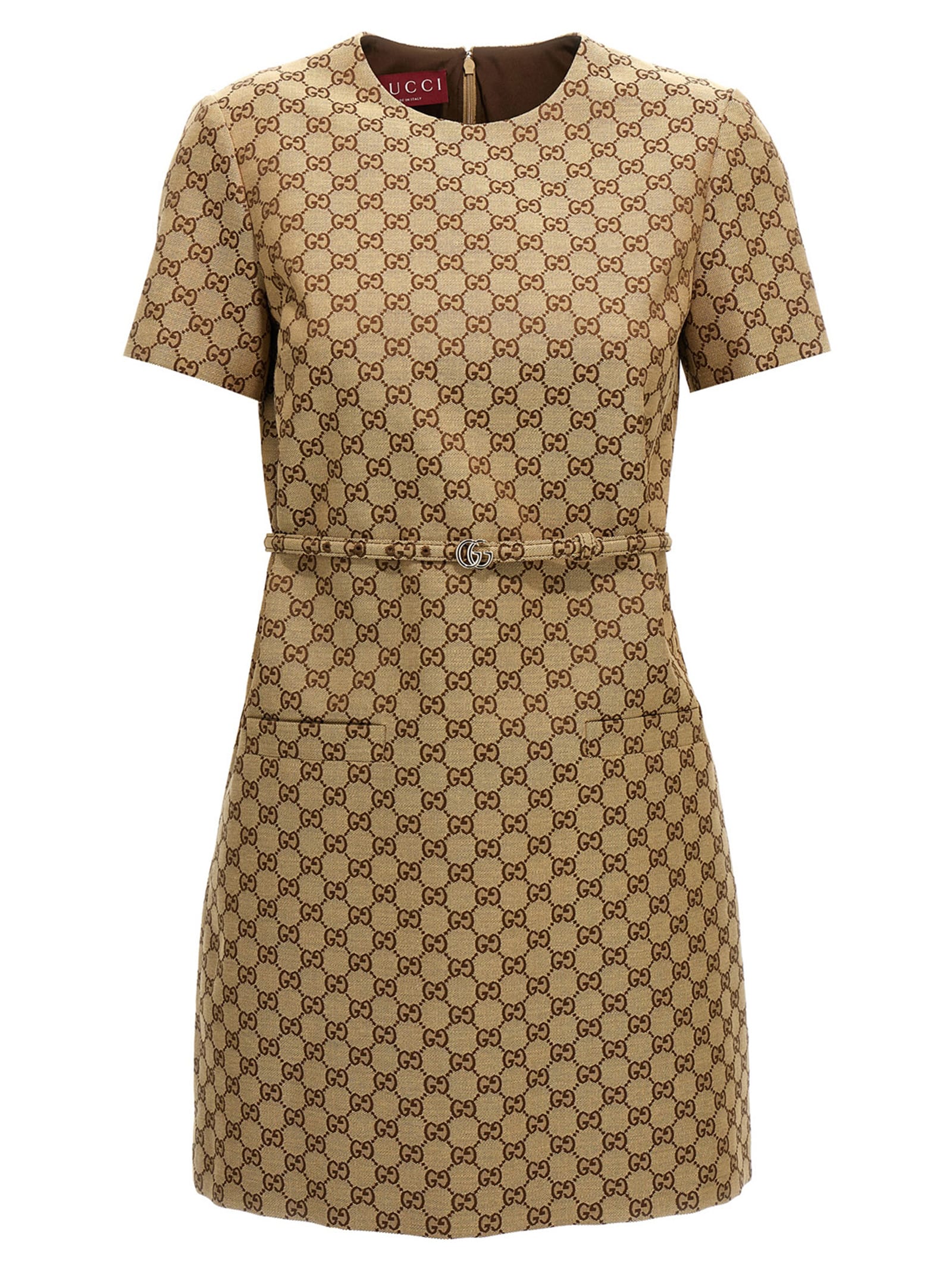 Gucci Gg Supreme Mini Dress In Brown