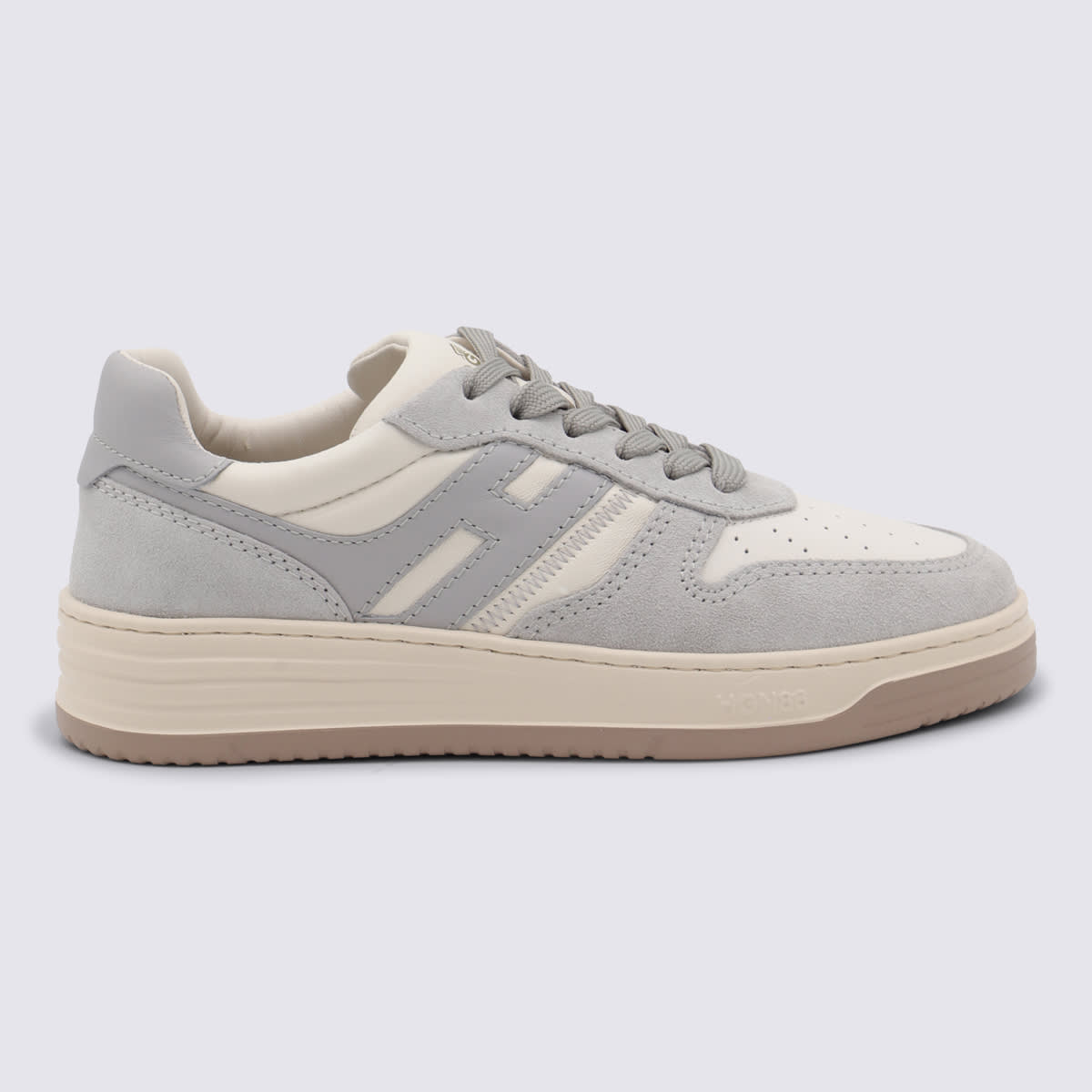 Ivory And Grey Lleather H630 Sneakers