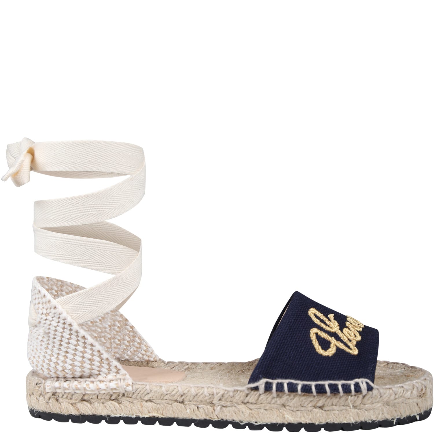 Shop Versace Blue Sandals In Rope For Girl With Logo