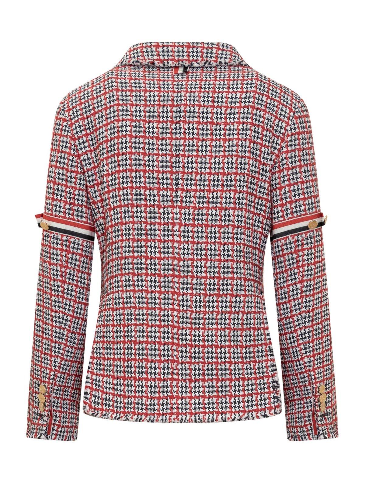 Shop Thom Browne Checked Single-breasted Tweed Jacket In Multicolour