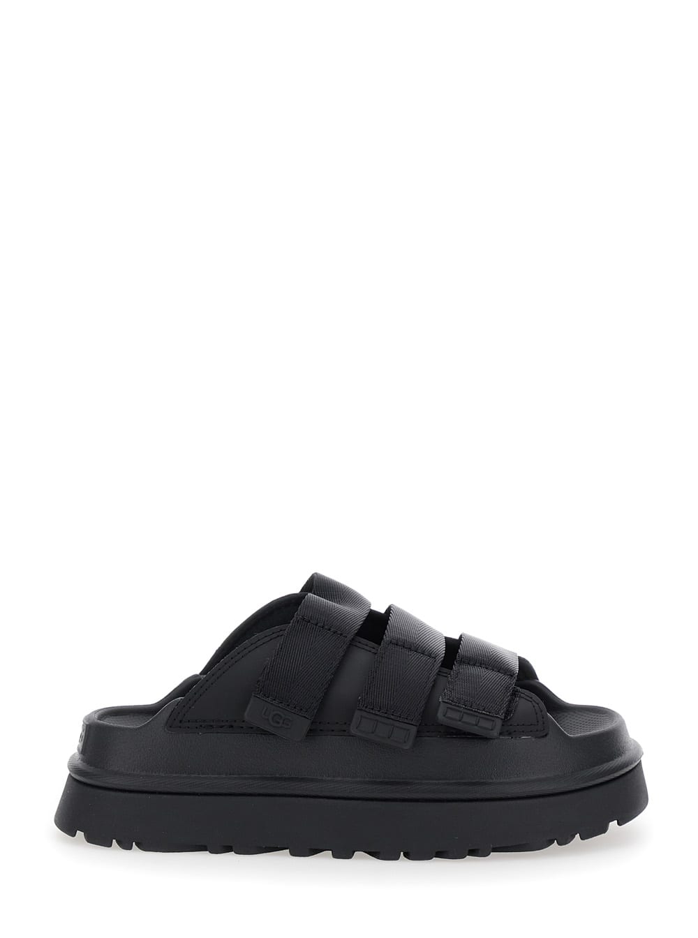 Ugg Golden Glow Black Sandals With Round Open Toe In Tech Fabric Woman
