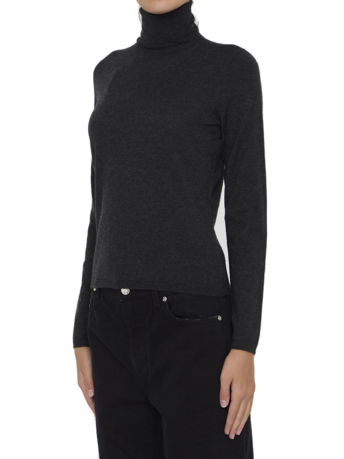 Shop Max Mara Turtleneck Long-sleeved Knitted Top In Grey