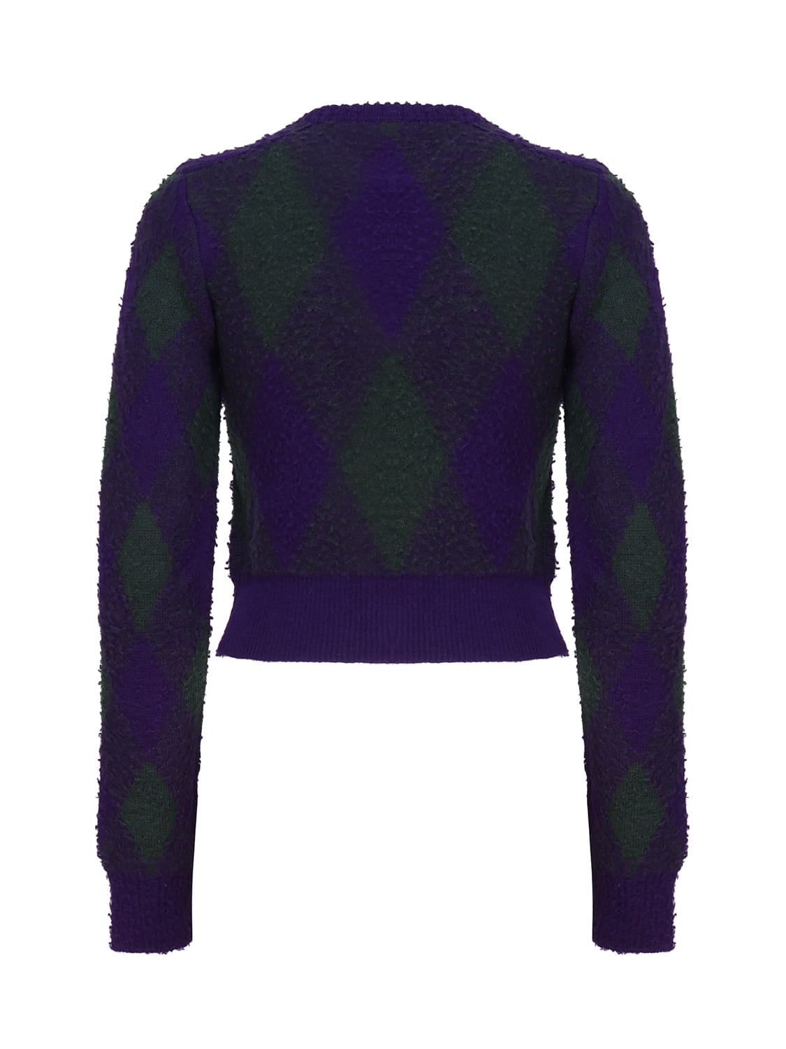 Shop Burberry Cropped Sweater In Argyle Wool In Blue