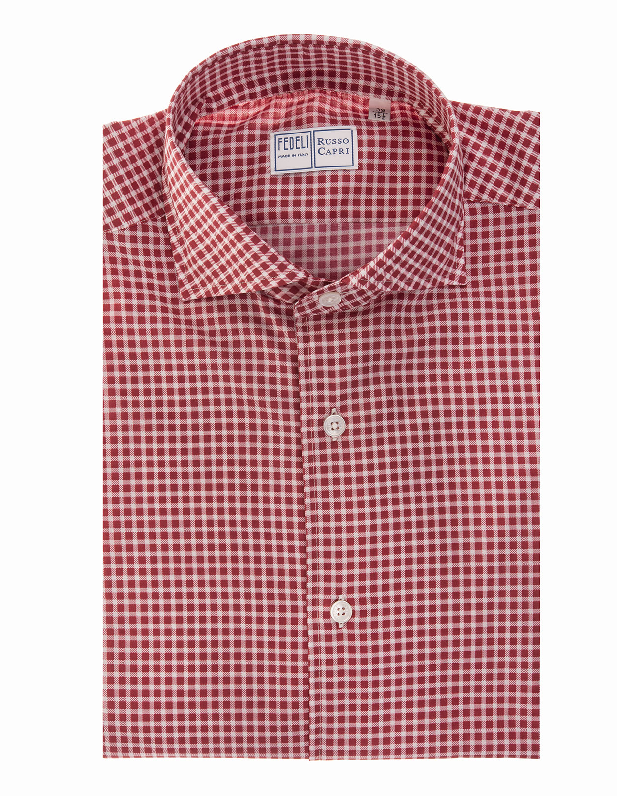 Fedeli Red Gingham Checked Cotton Shirt