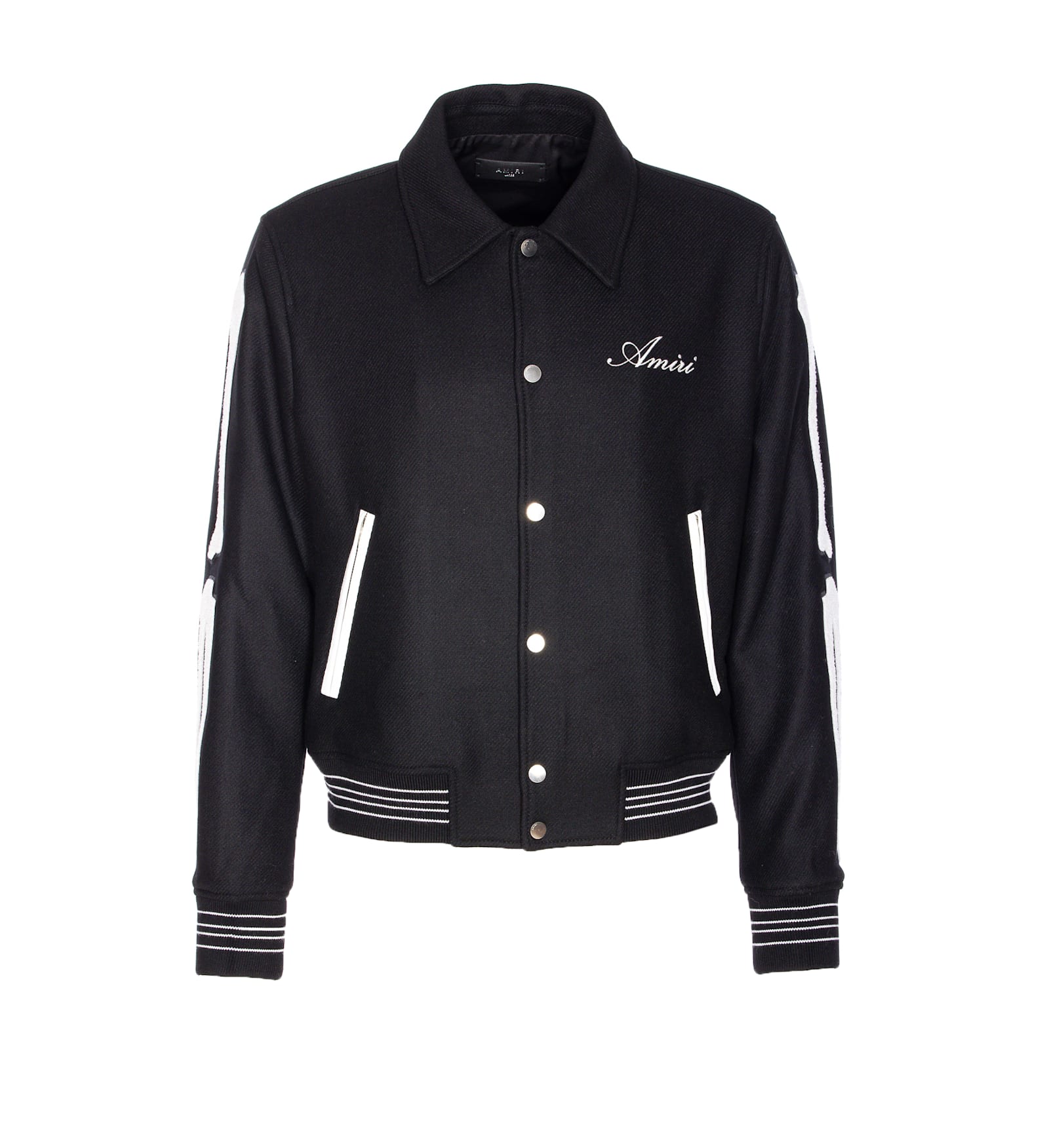 Amiri Twill Wool Bones Bomber Jacket With Patches In Black