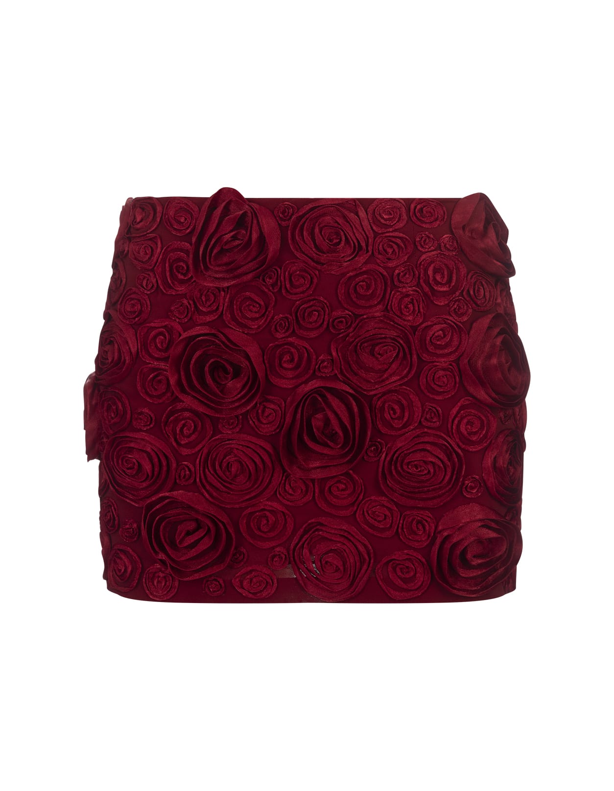 Red Mini Skirt With 3d Rose Embroidery