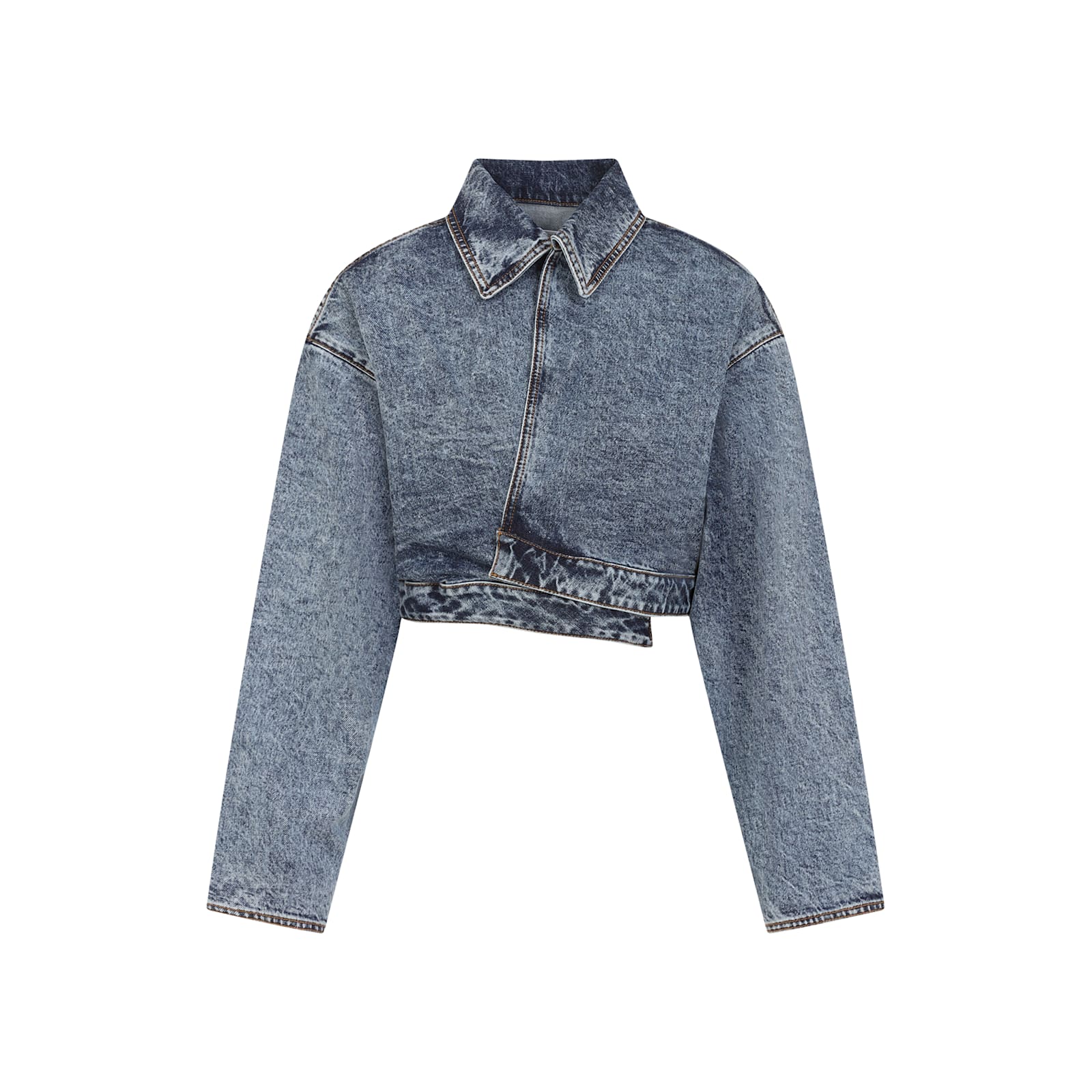 Alaïa Cropped Denim Jacket With Classic Collar In Bleu Neige