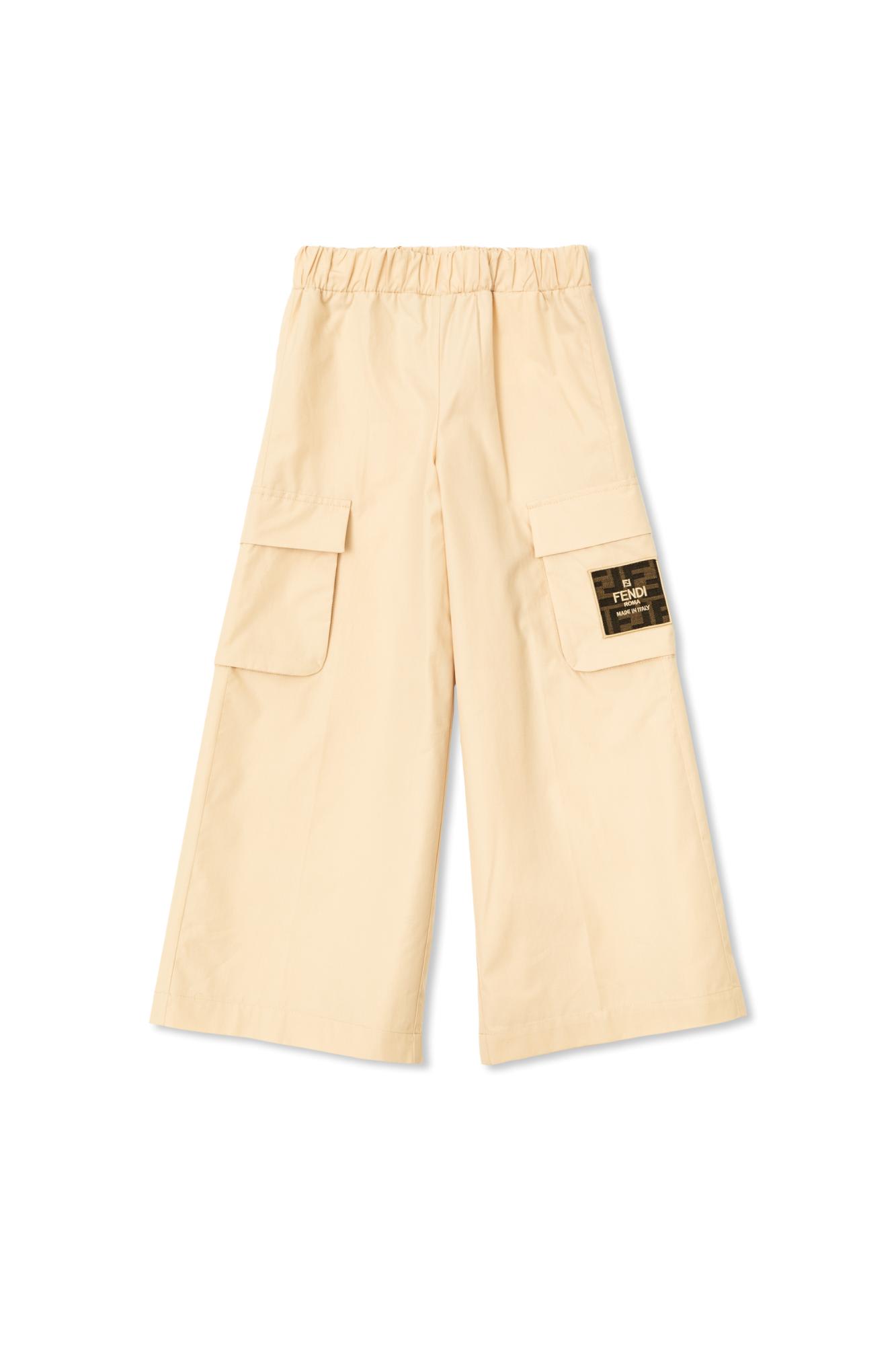 Fendi Brand-appliqué Wide-leg Cotton Cargo Trousers 8-12 Years Linen In Rosa