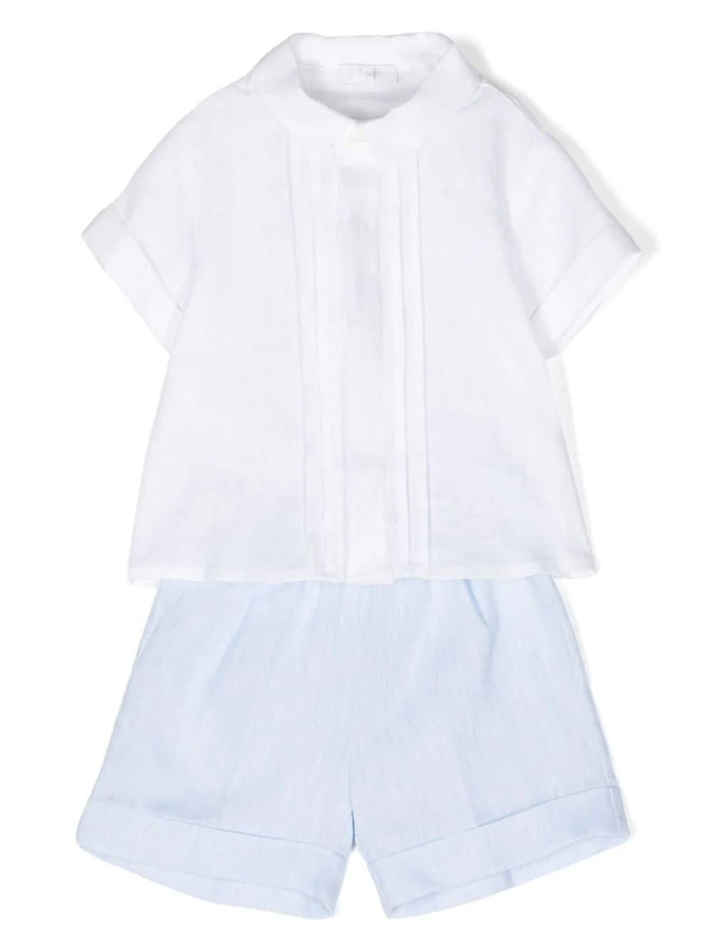 Il Gufo Babies' Two Piece Linen Set In White And Light Blue In Cielo