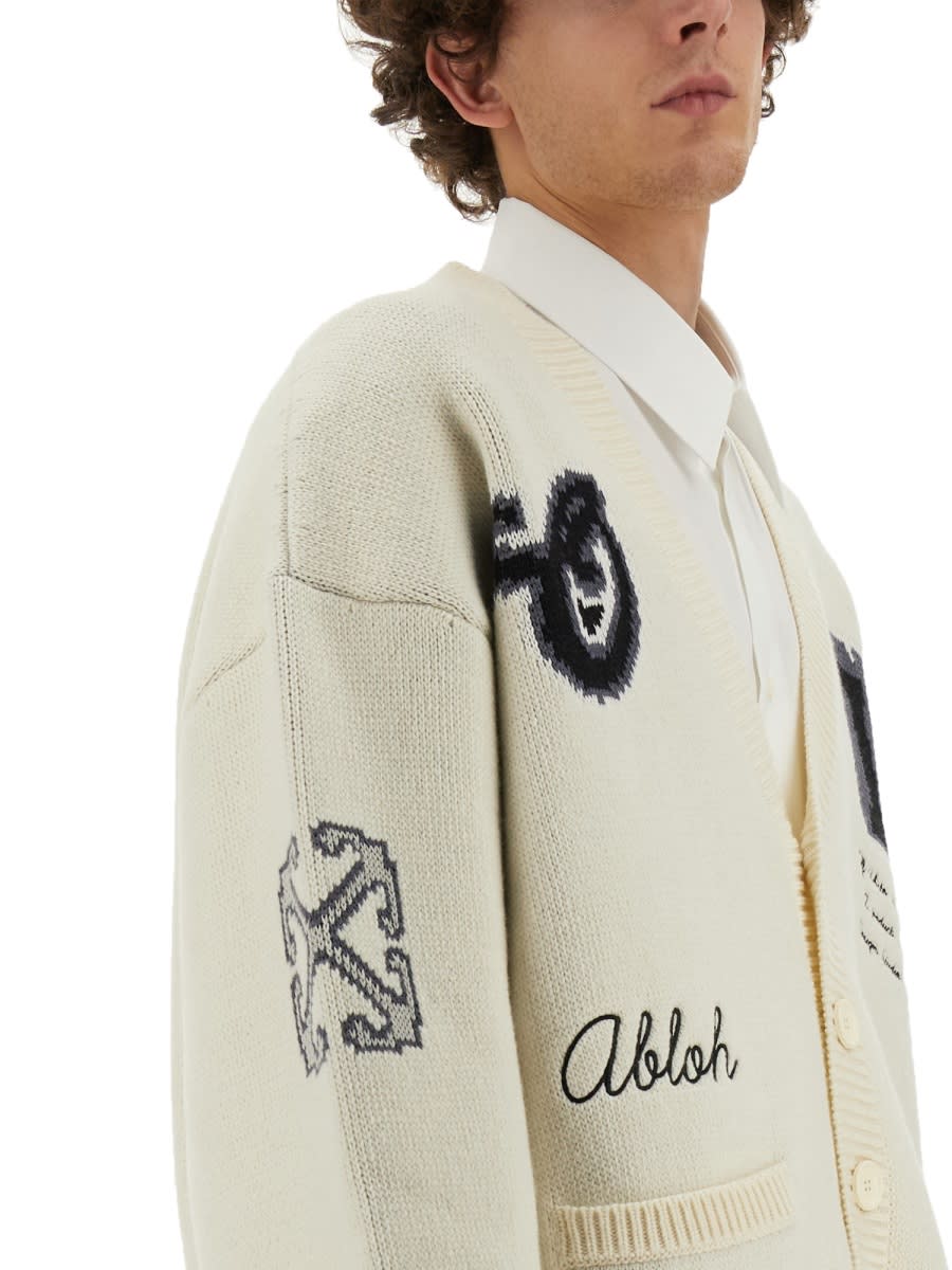 Shop Off-white Varsity Cardigan In Beige