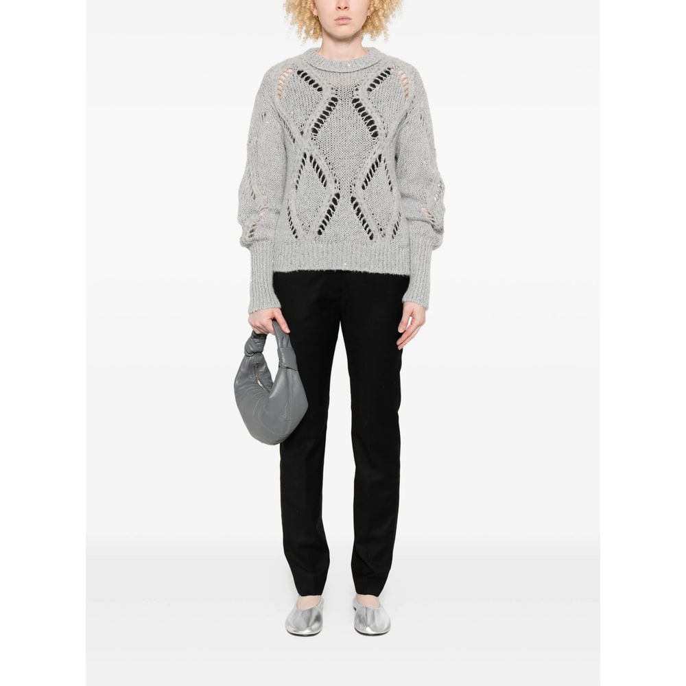 Antonelli Sequin-embellished Diamond-pattern Sweater In Gray