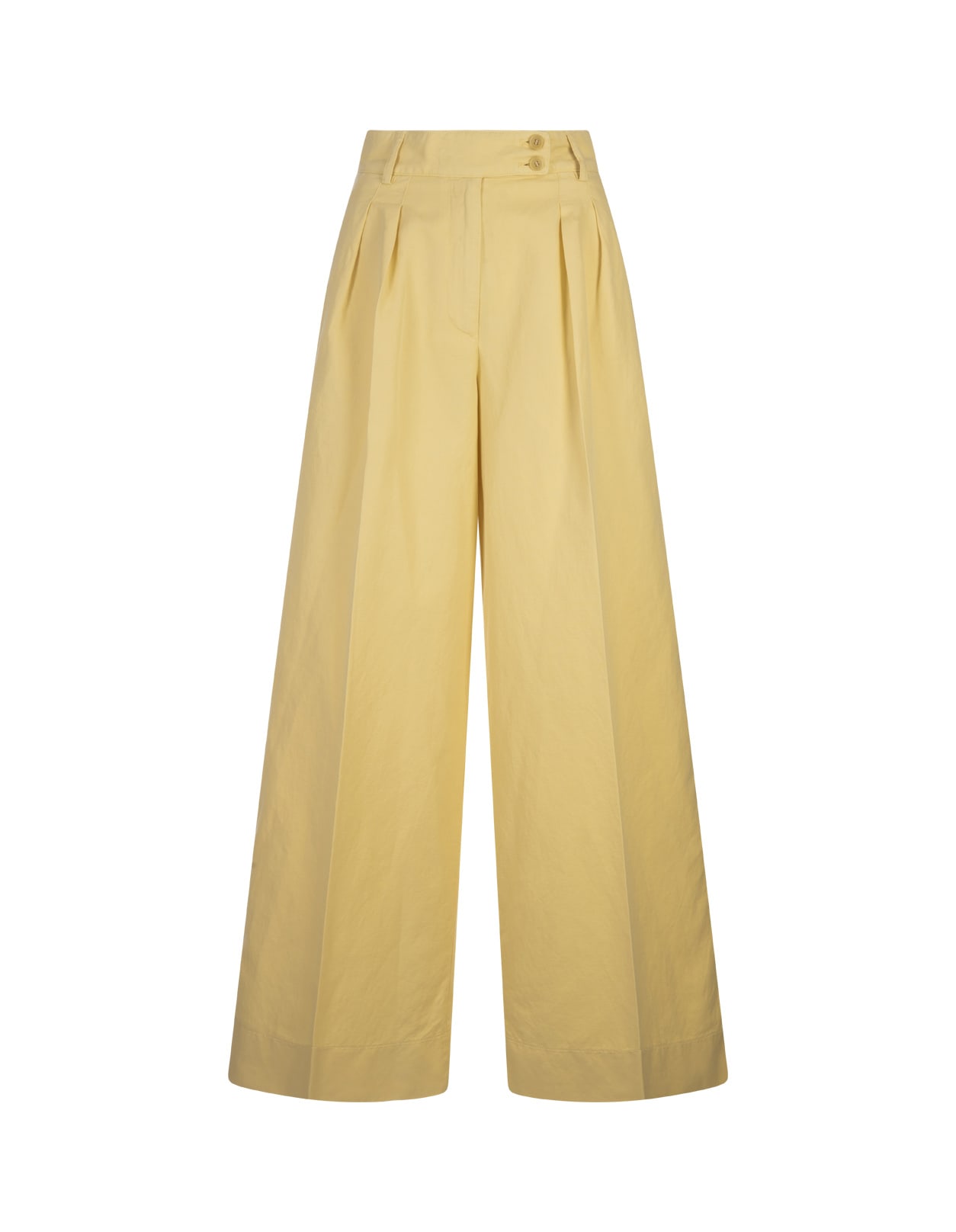 Aspesi Ginger Linen And Cotton Palazzo Trousers In Yellow