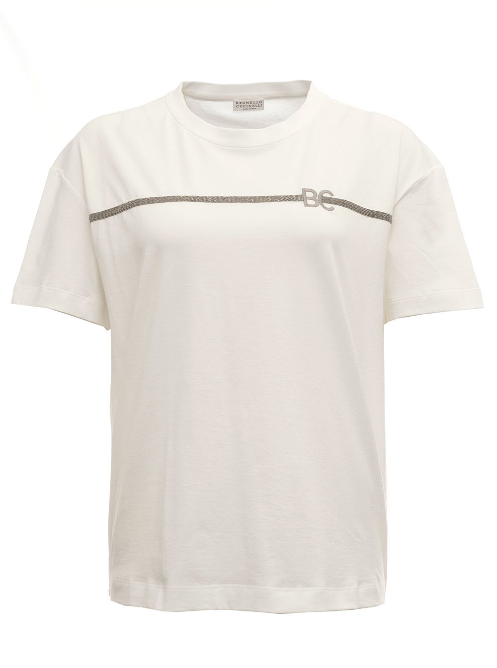 Brunello Cucinelli White Cotton T-shirt With Logo Insert