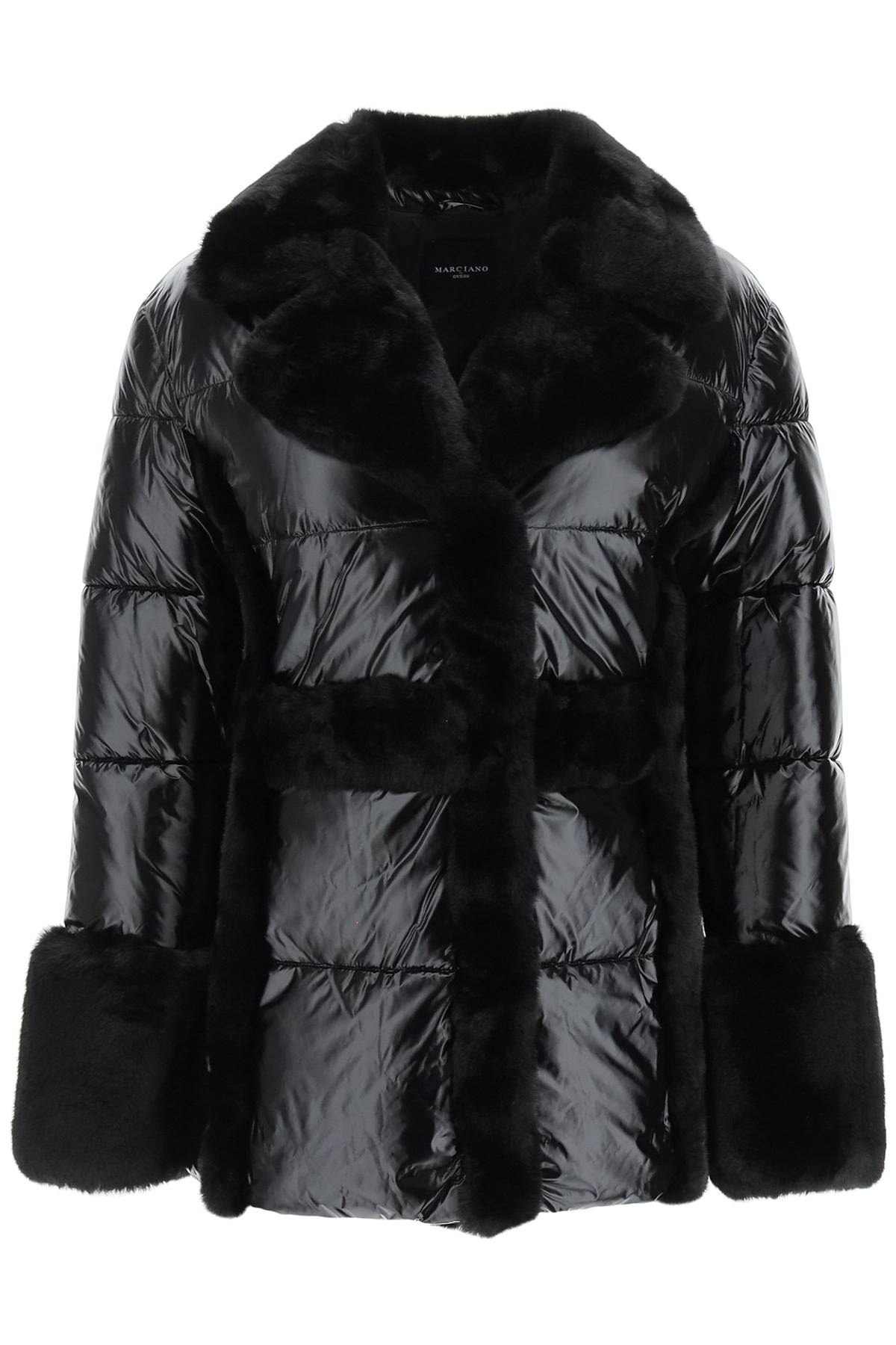 Guess By Marciano Puffer Jacket With Faux Fur Details In Jet Black A996 (black)