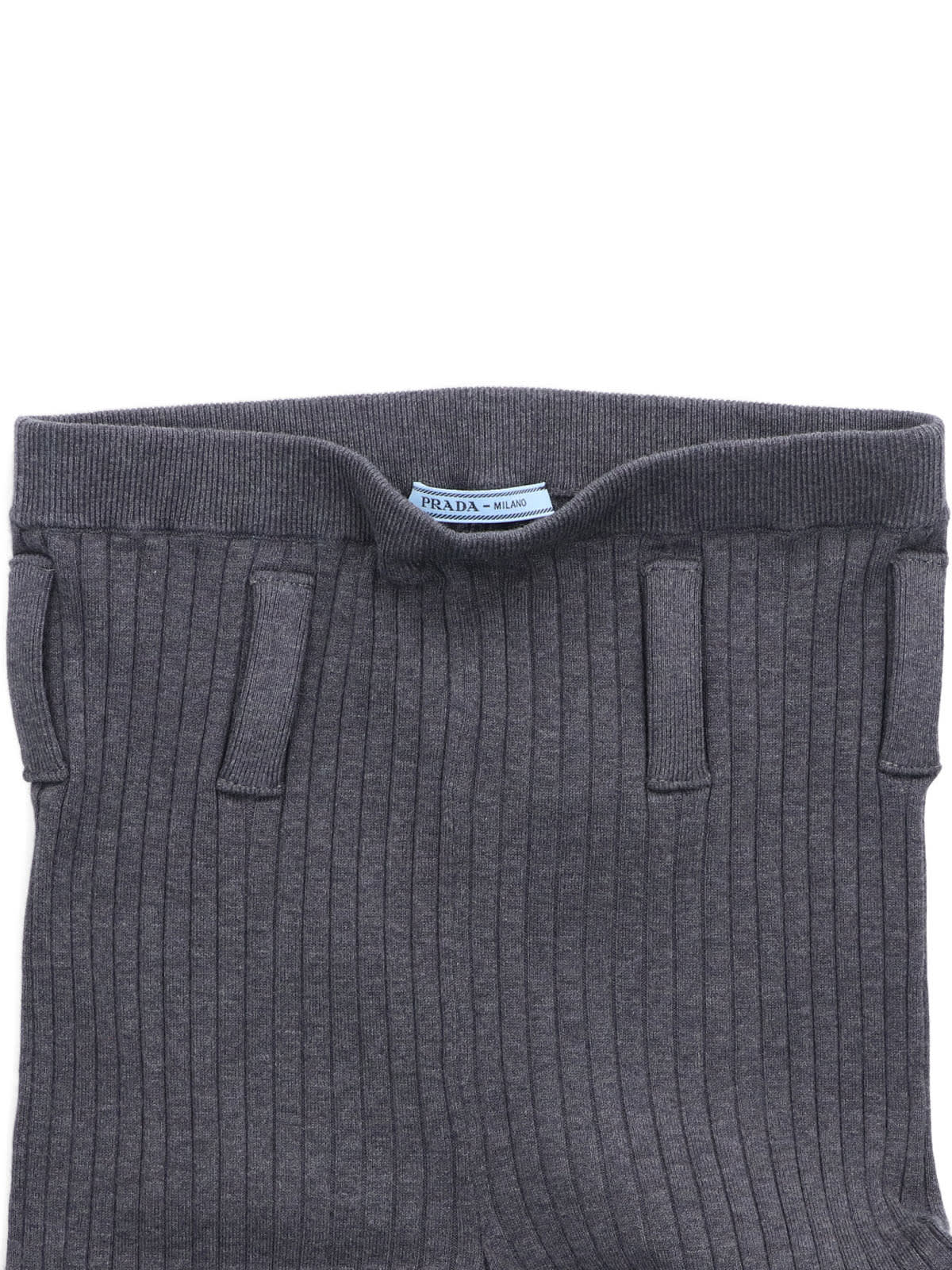 Prada Straight Ribbed Texture Trousers With Belt Loops In Gray