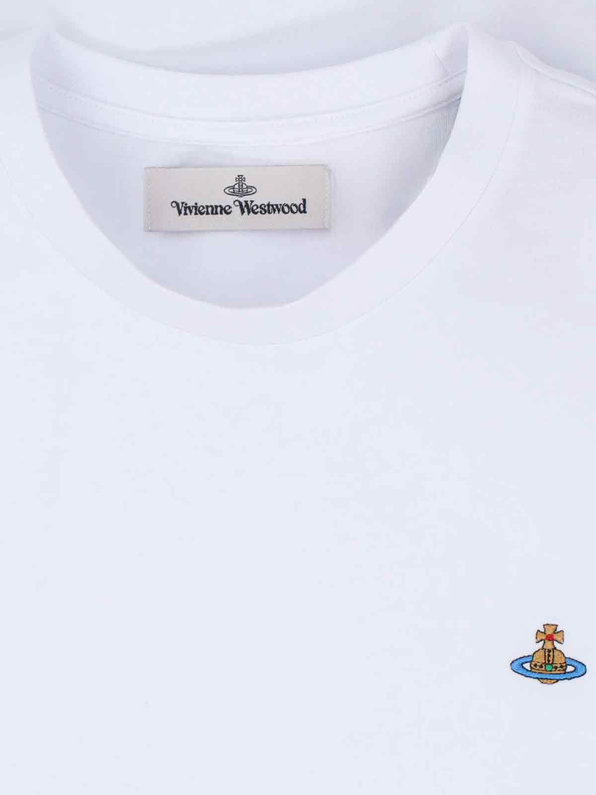 Vivienne Westwood White Crewneck T-shirt With Multicolor Orb Embroidery In Cotton In White
