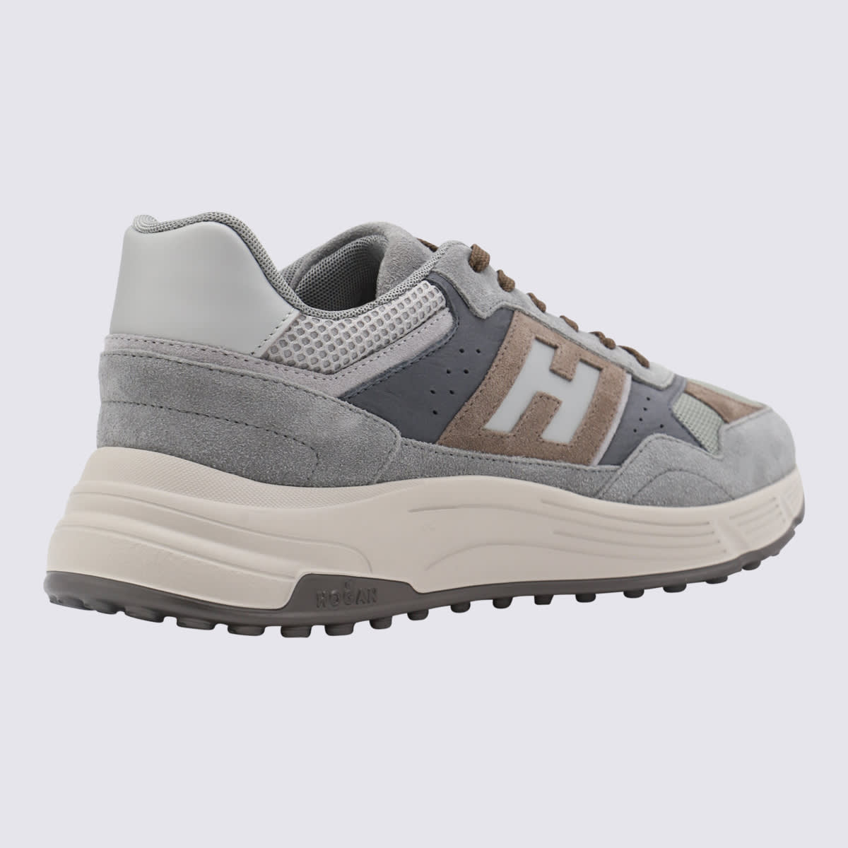 Shop Hogan Grey Leather Sneakers