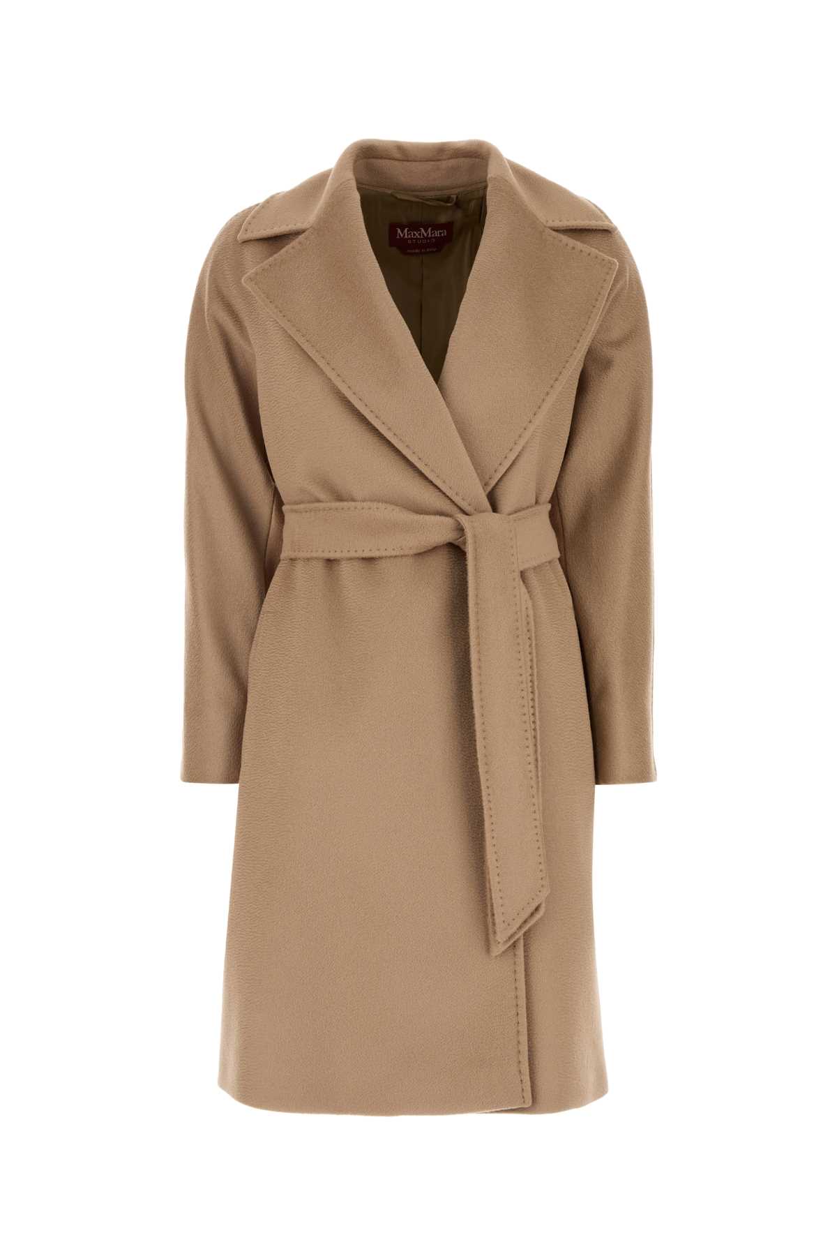 Max Mara Belted Waist Hooded Jacket Pockets In Brown