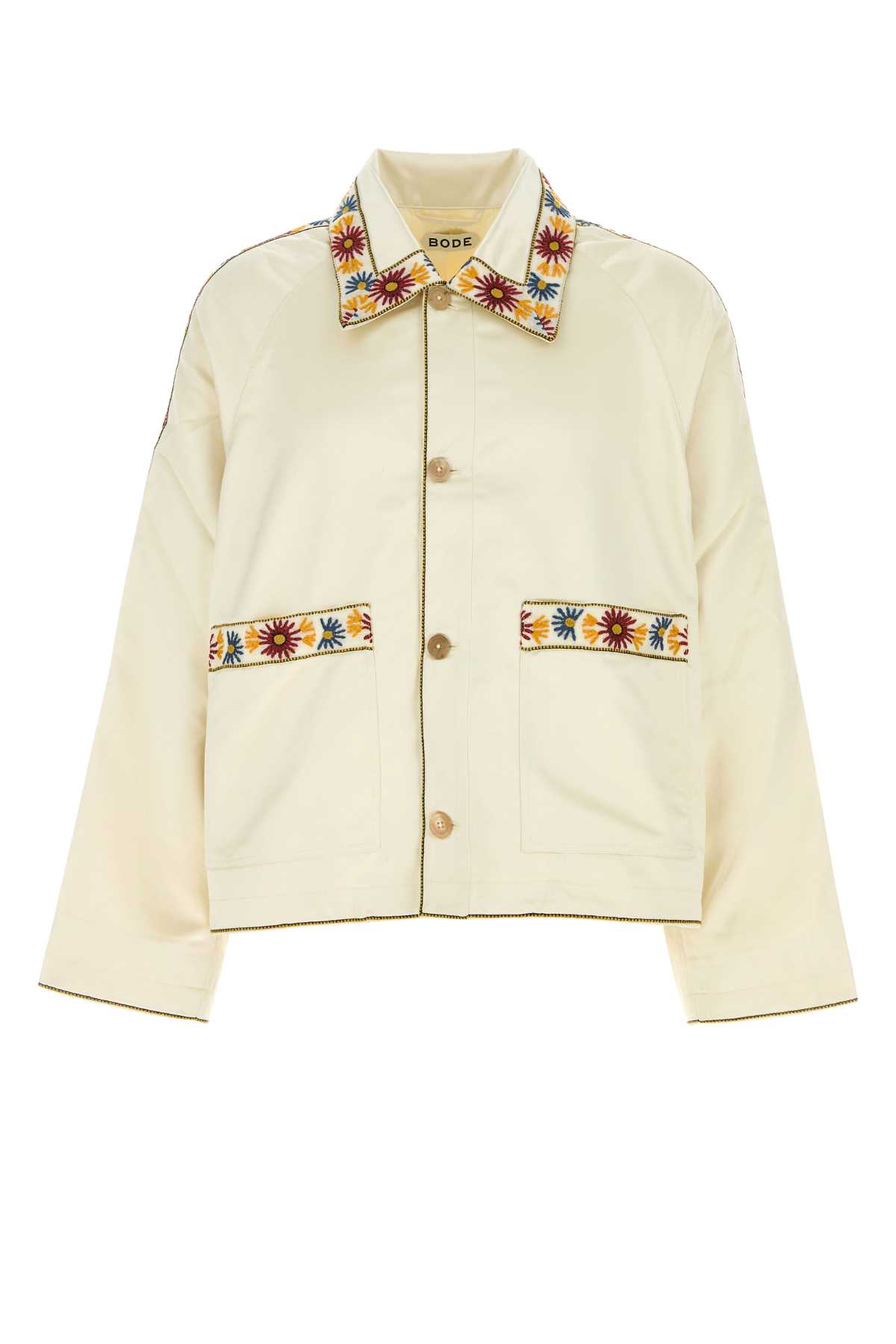 Bode Candyfloss Embroidered Voile-trimmed Satin Track Jacket In Blue