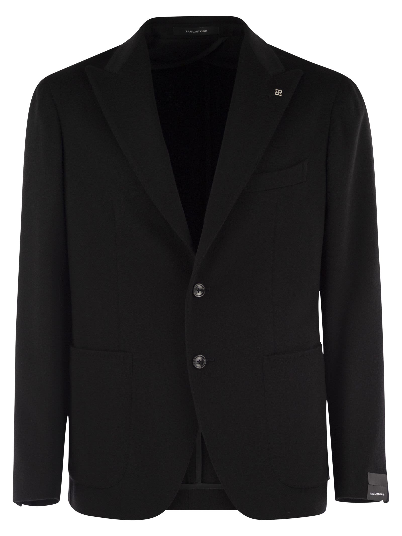Tagliatore Single-breasted Appliqué-detail Blazer In Black