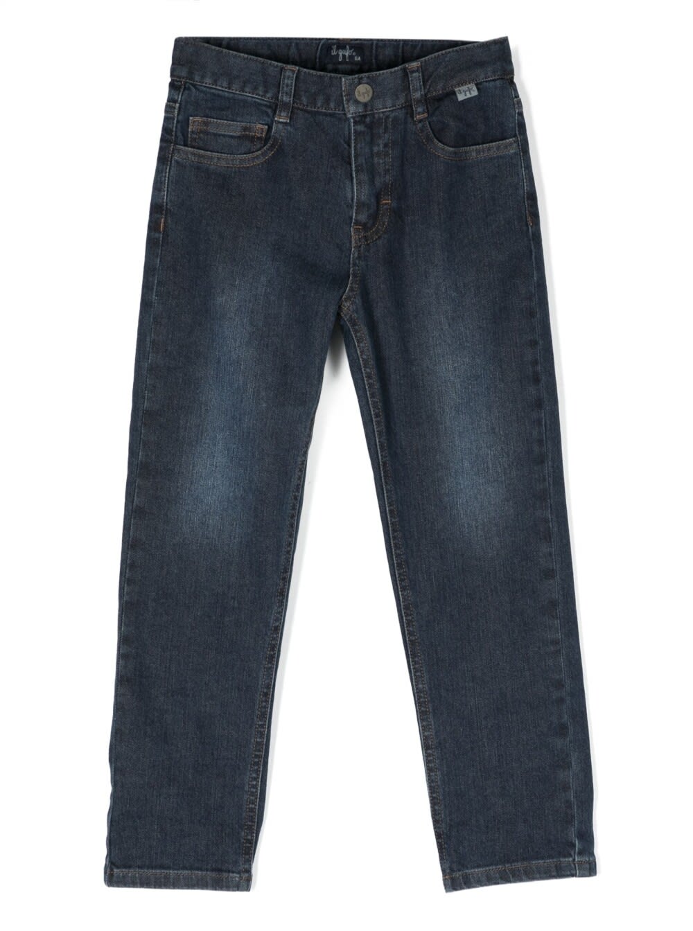 Shop Il Gufo Blue Five-pocket Jeans With Logo Patch In Cotton Denim Boy