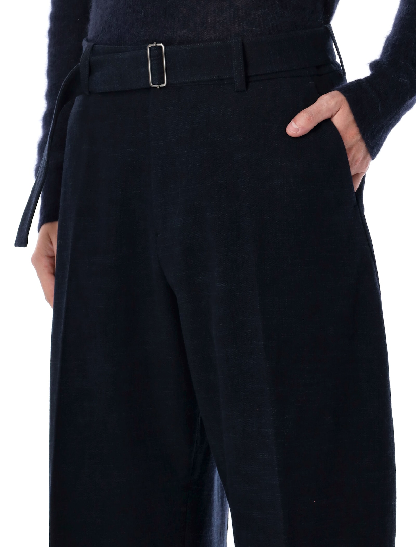 Studio Nicholson Wide-leg Wool Cotton Blue Vital Trousers In Black