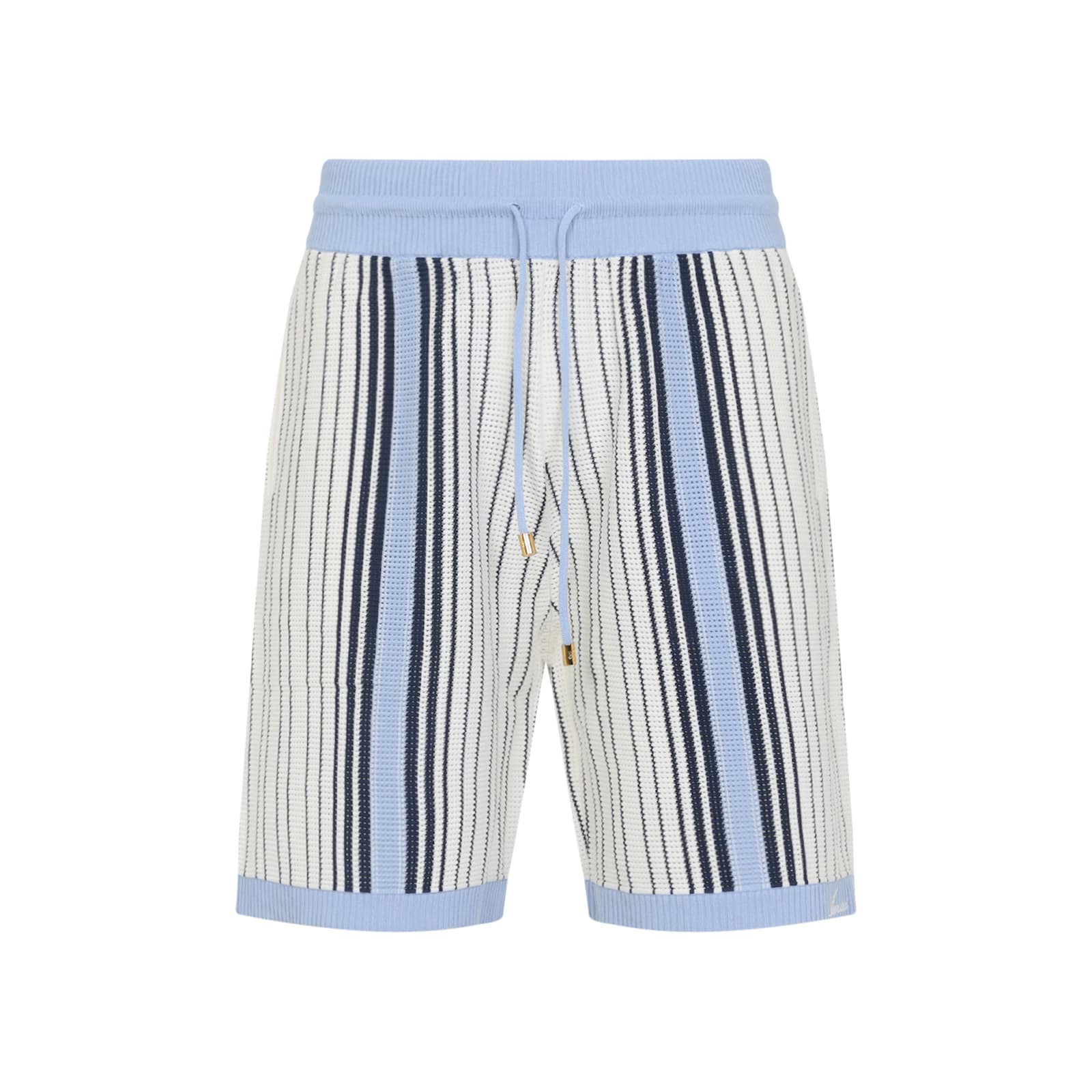 Amiri Script Stripe Knitted Shorts Drawstring In Blue