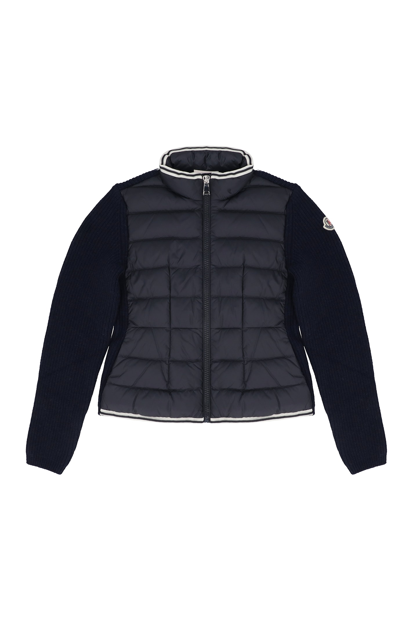 Moncler Cardigan With Padded Front Panel In Blue