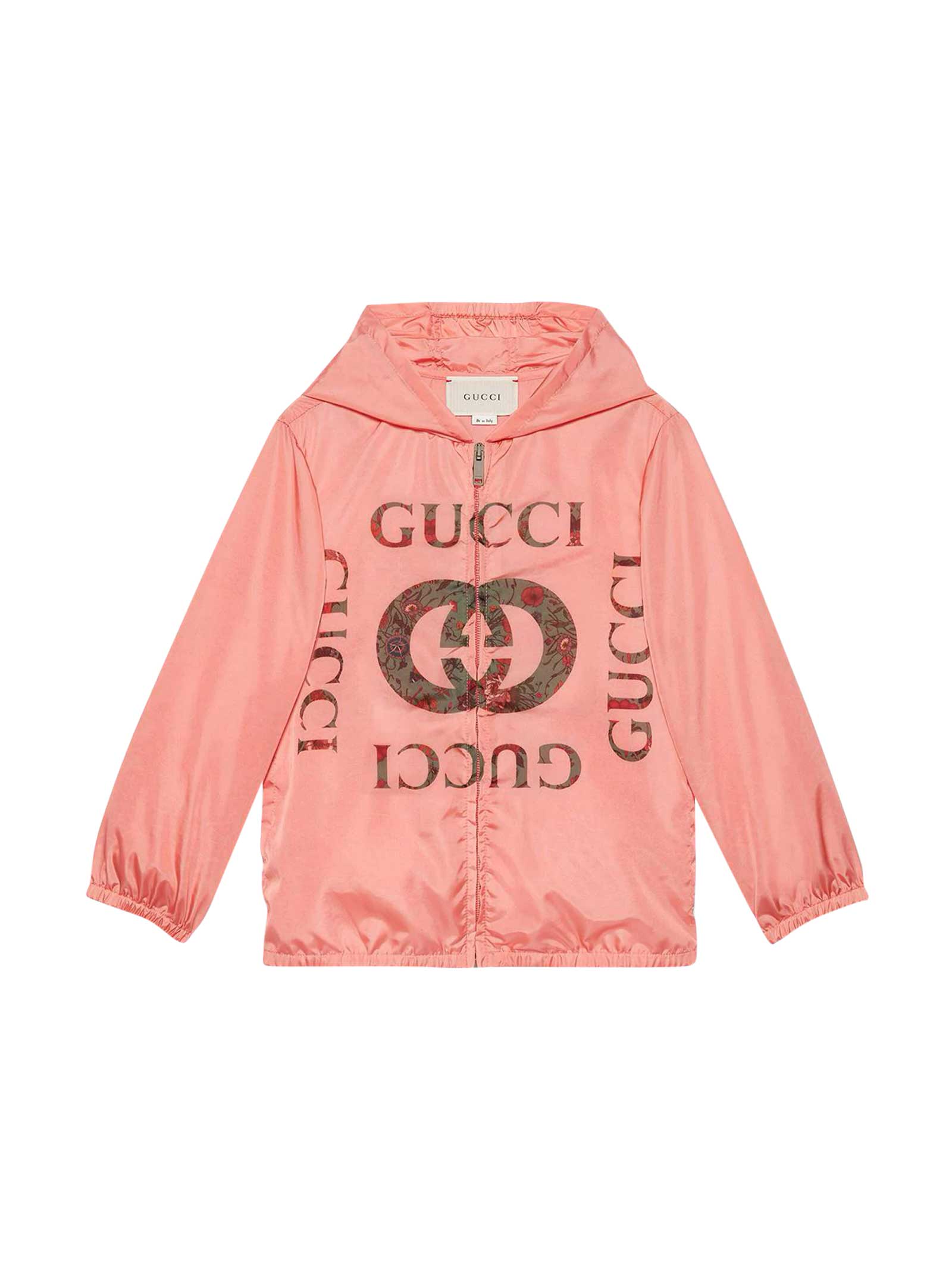 Gucci Pink Lightweight Jacket With Hood And Print