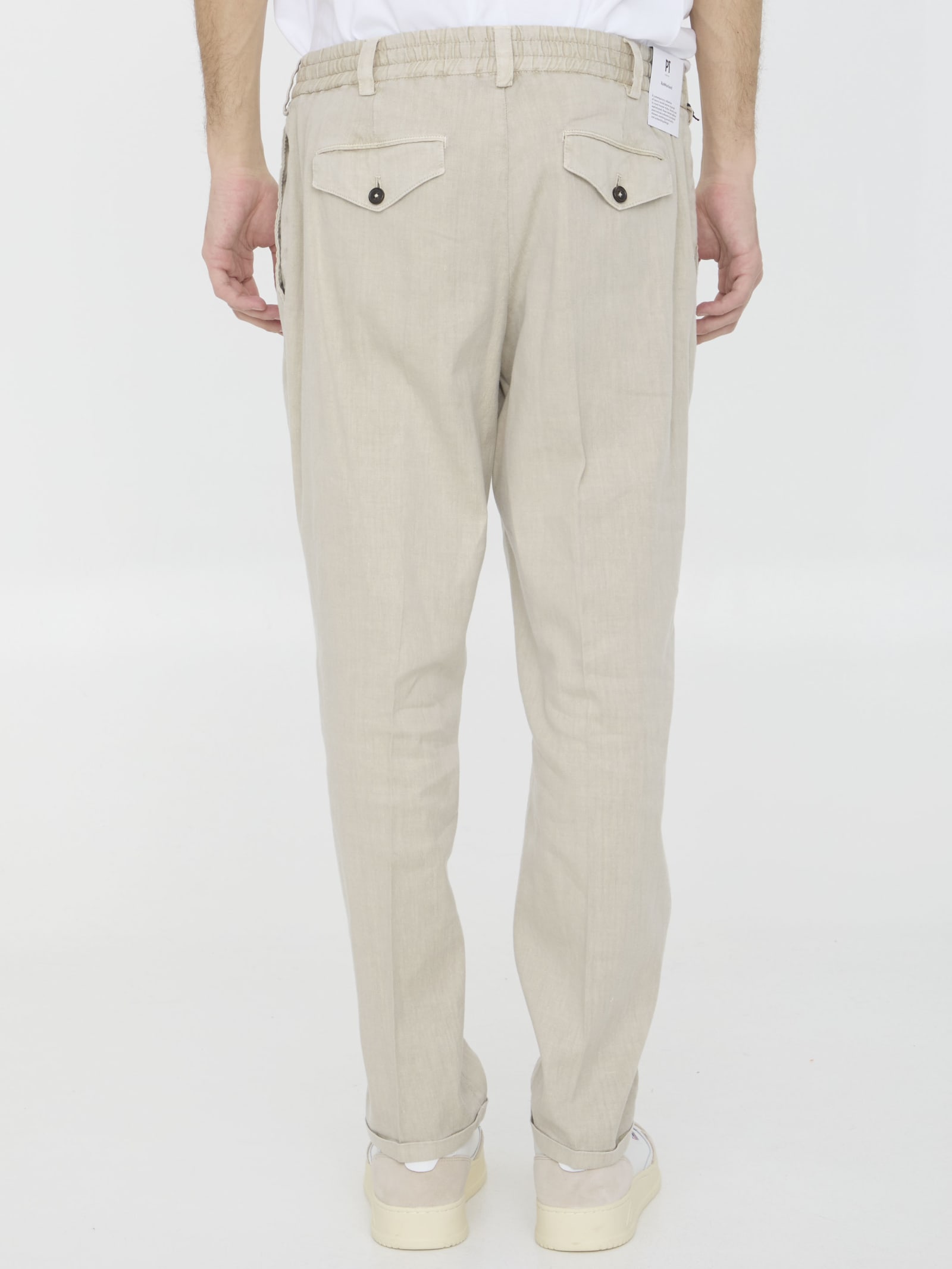 Shop Pt01 Linen And Cotton Trousers In Beige