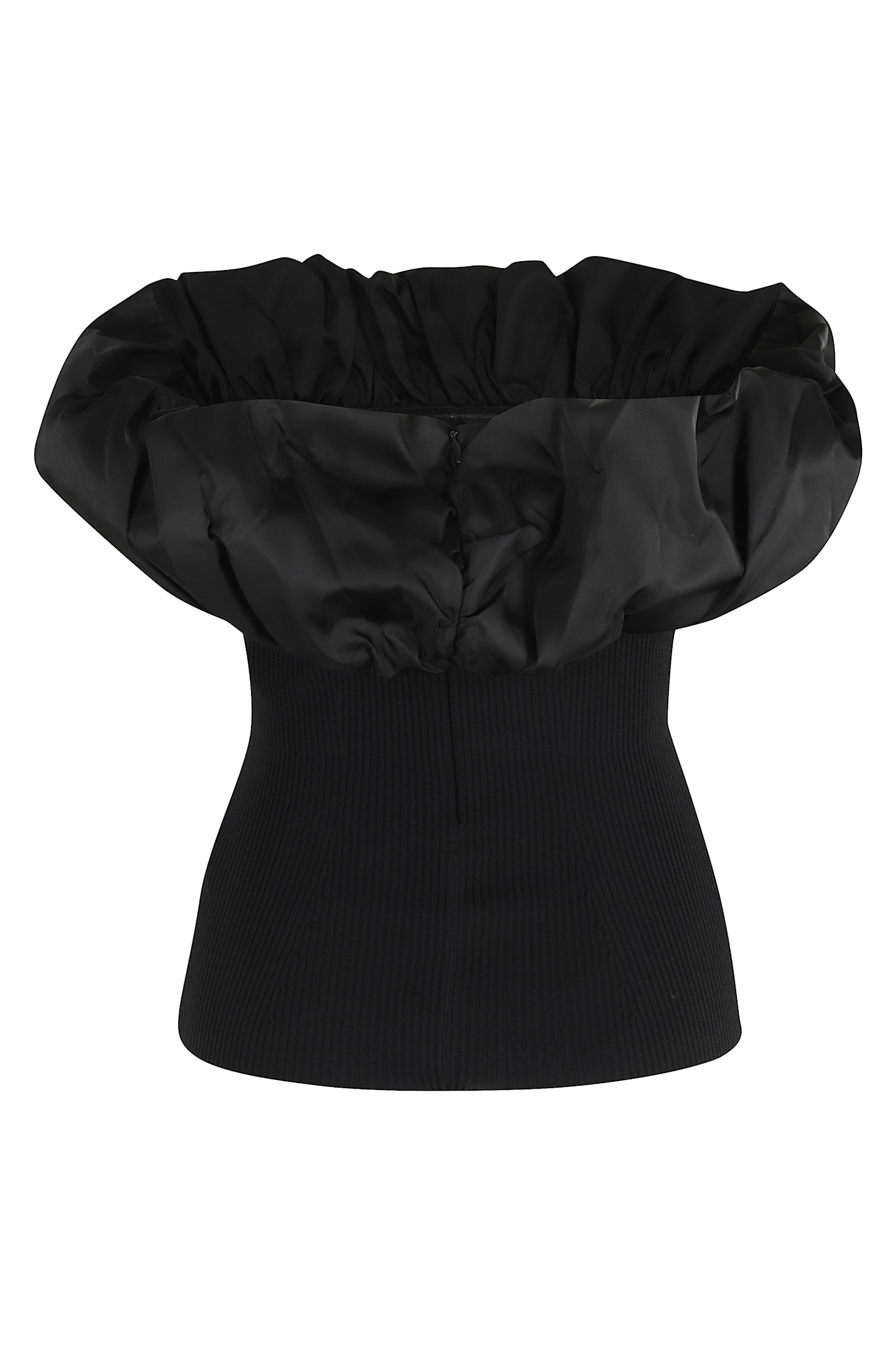 Ganni Black Ribbed Knit Top With Off-shoulder Design In Black