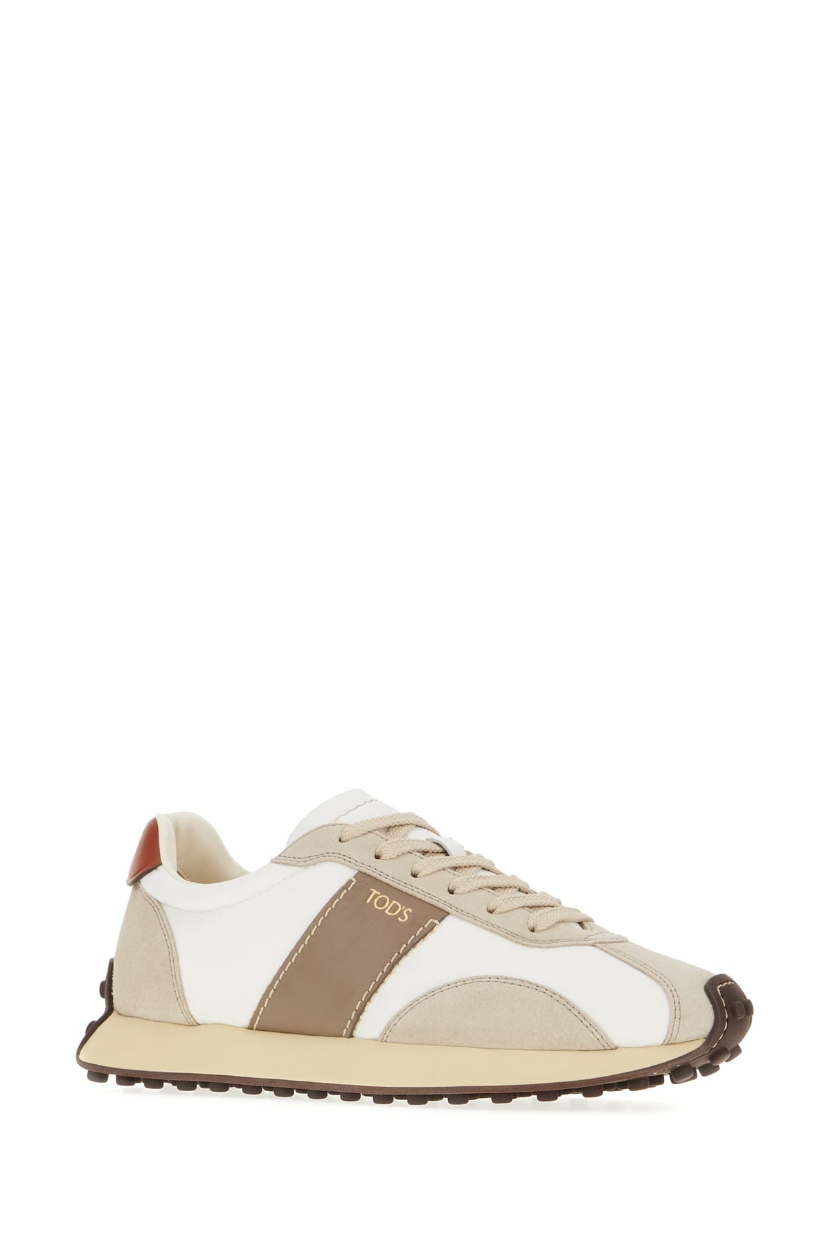 Shop Tod's Multicolor Fabric And Suede Sneakers In White Caramel Beige