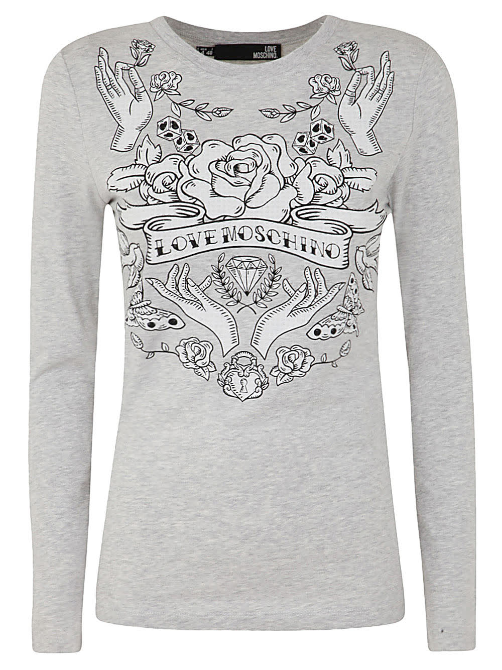 Love Moschino Long Sleeves T-shirt With Carillon Printing In Light Grey Melange