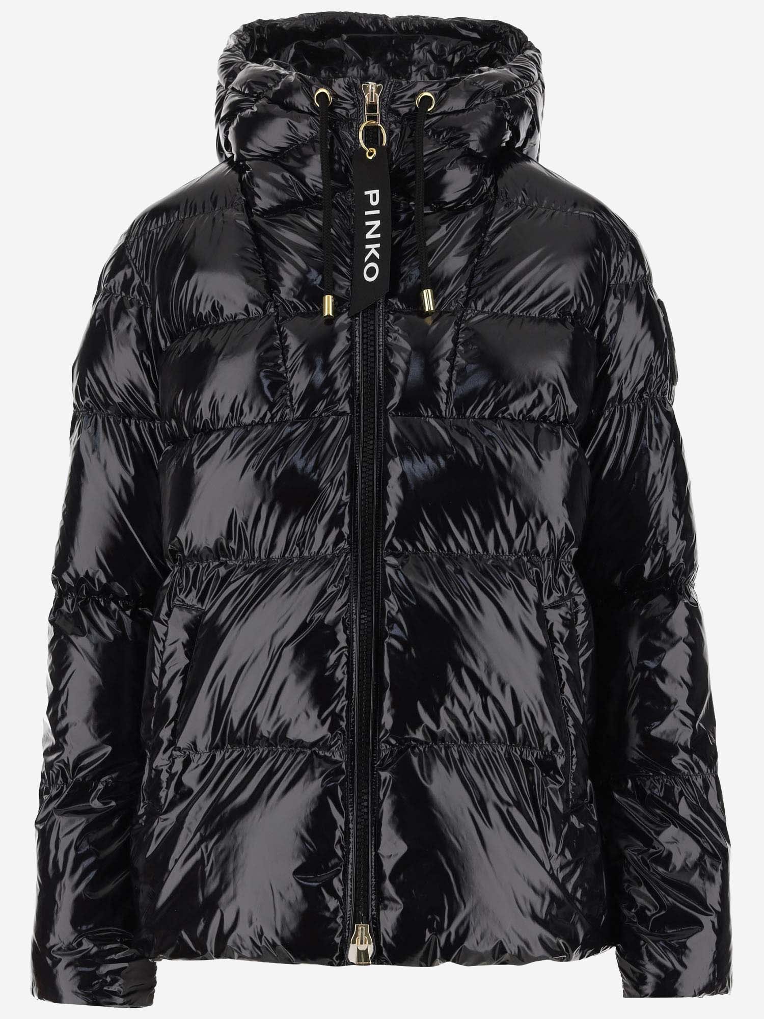 Shop Pinko Nylon Down Jacket With Logo In Black