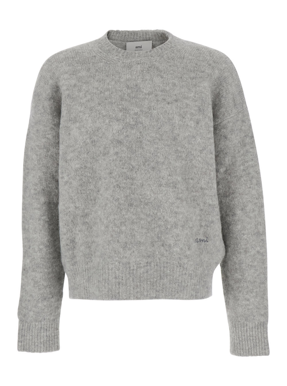 Ami Alexandre Mattiussi Grey Crew Neck Sweater With Lettering Logo In Alpaca And Wool Blend Woman In Gray